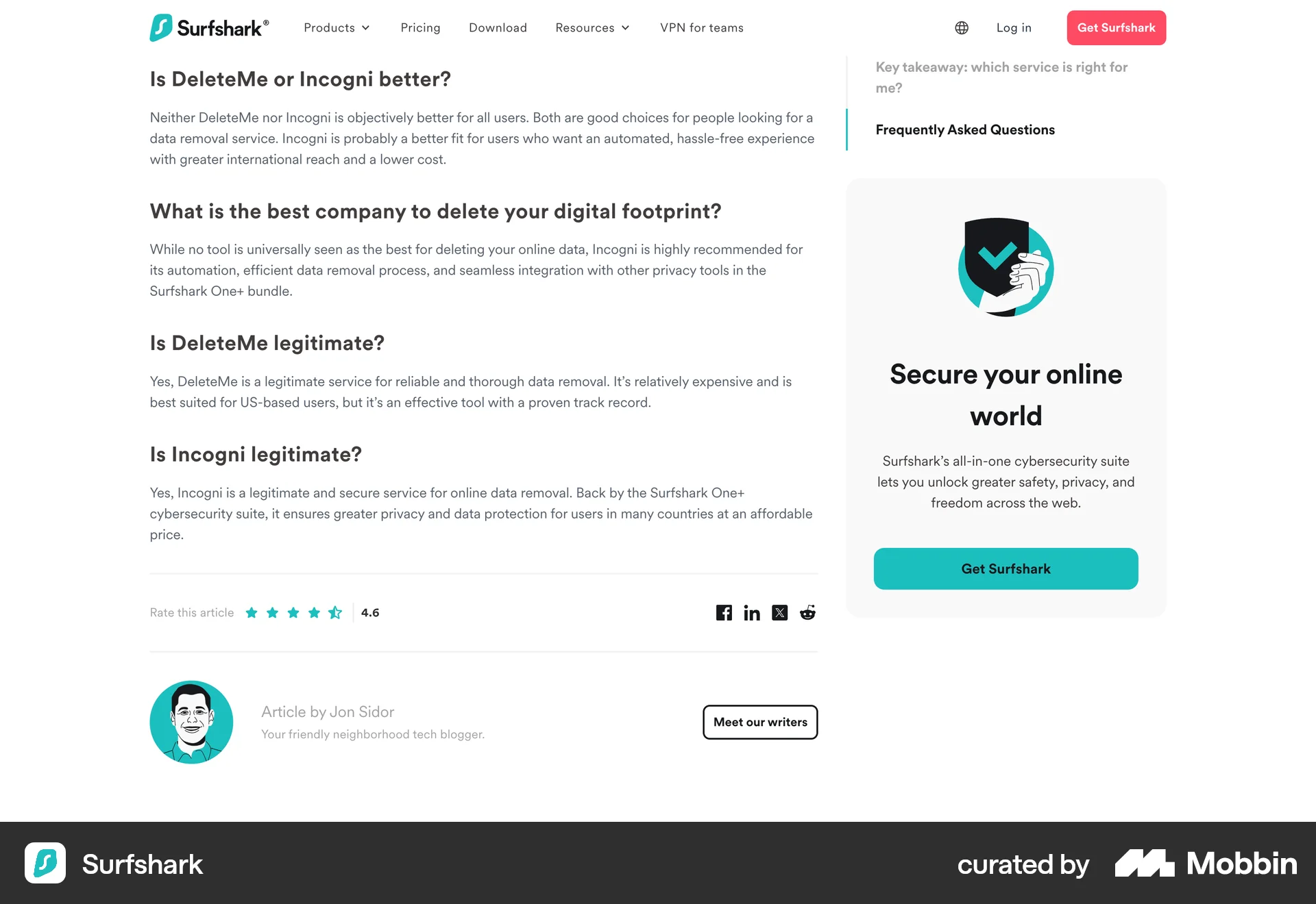 Surfshark Web screen containing Rating Control UI element
