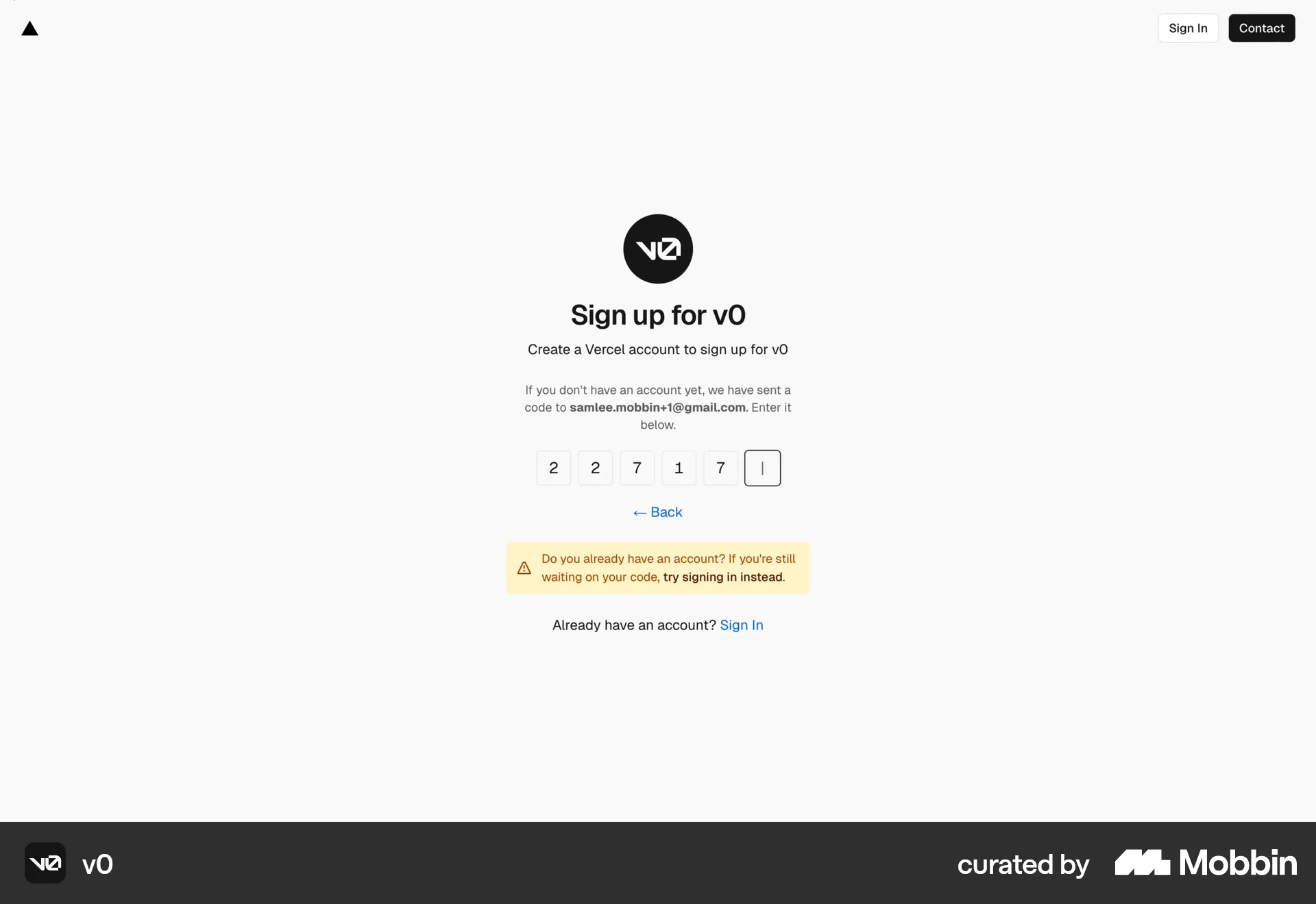 v0 Web screen containing Text Field UI element