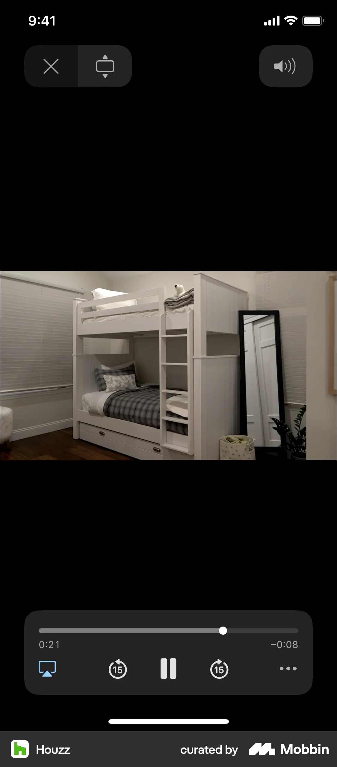 Houzz iOS Video Player screen