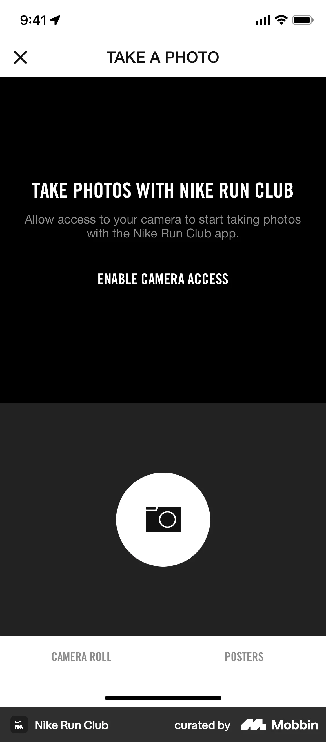 Nike Run Club iOS Camera & Scanner screen