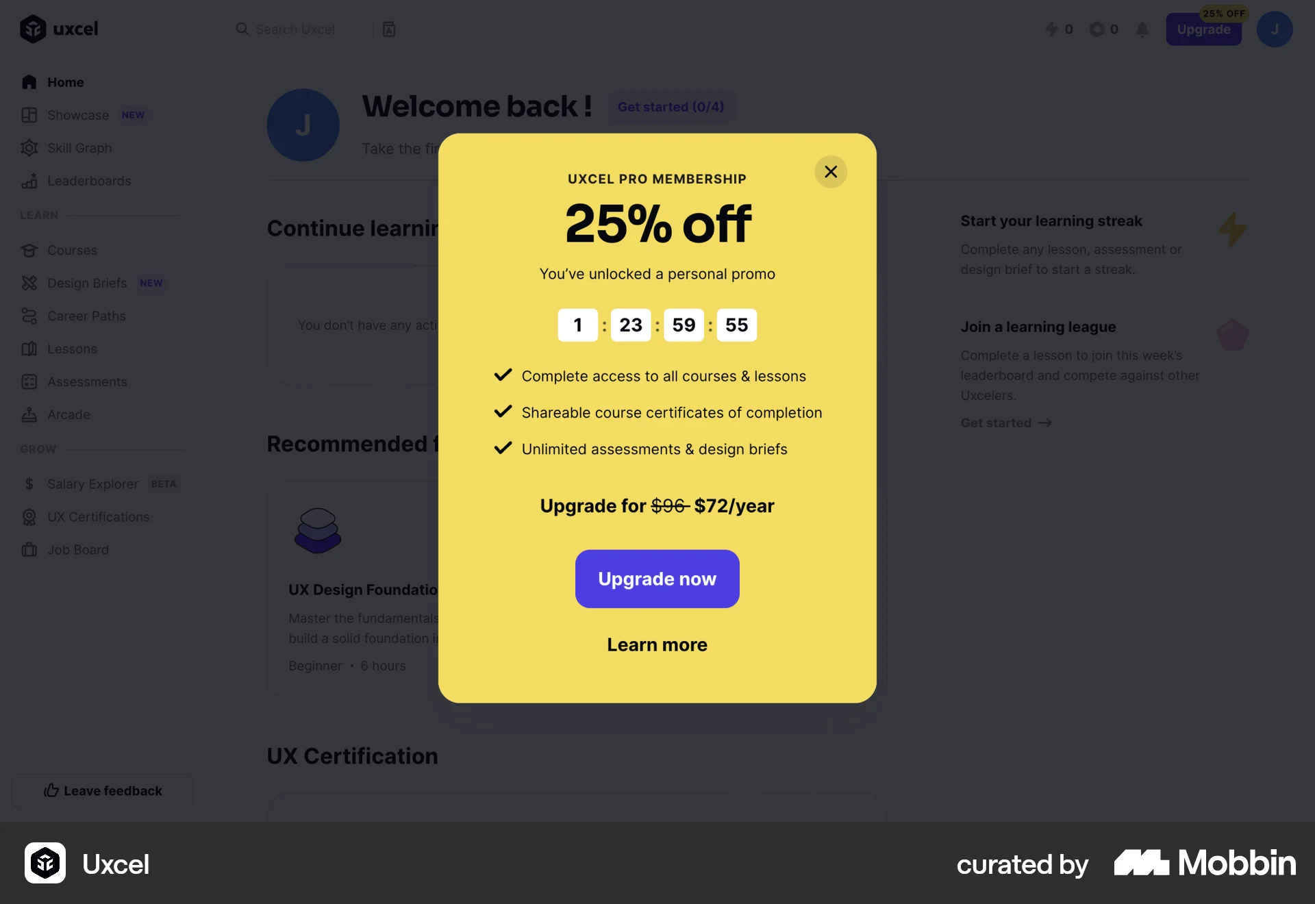 Uxcel Web Promotions & Rewards screen