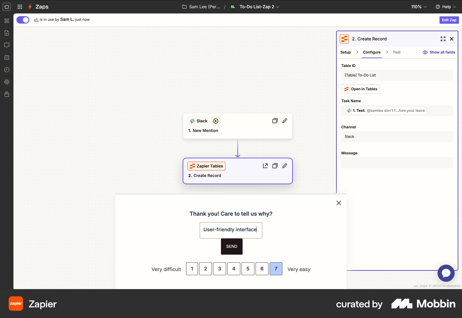 Zapier Web screen containing Rating Control UI element