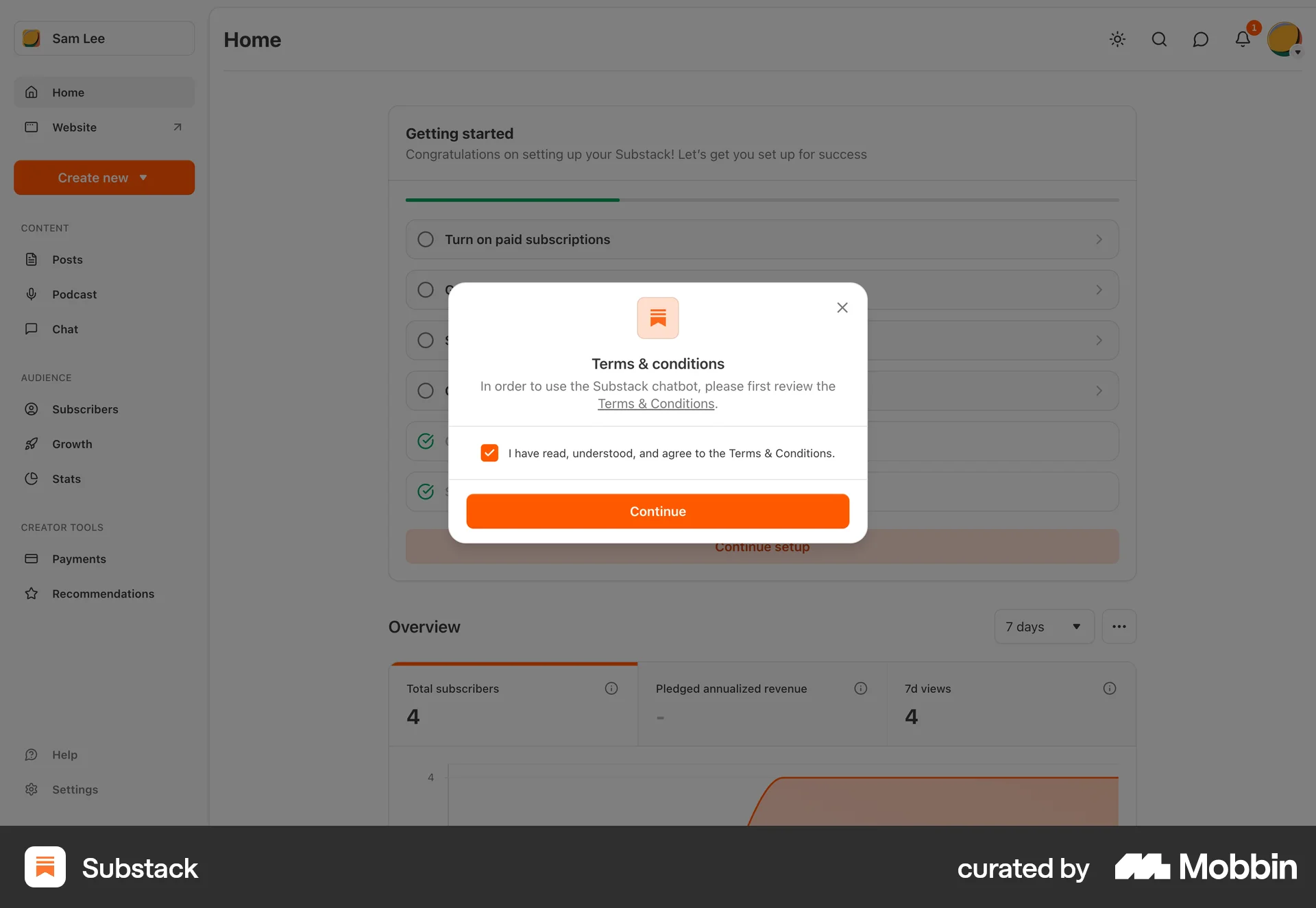 Substack Web Admin Dashboard screen