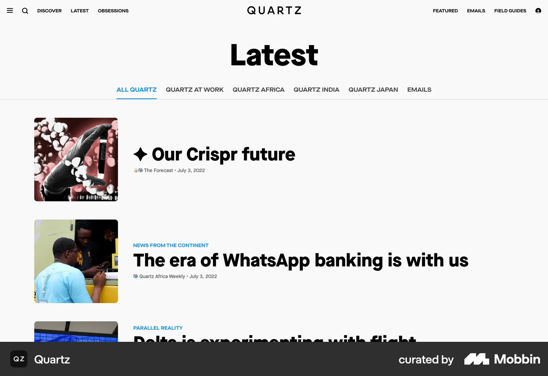 Quartz Web News Feed screen