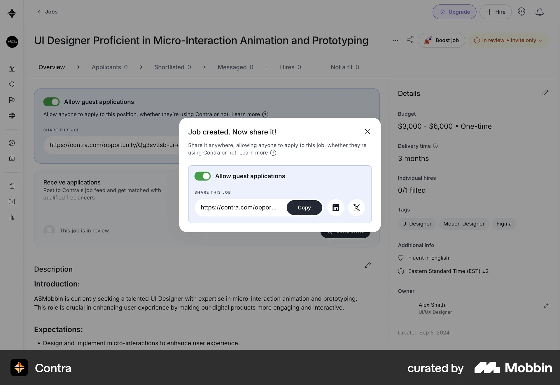 Contra Web Share screen