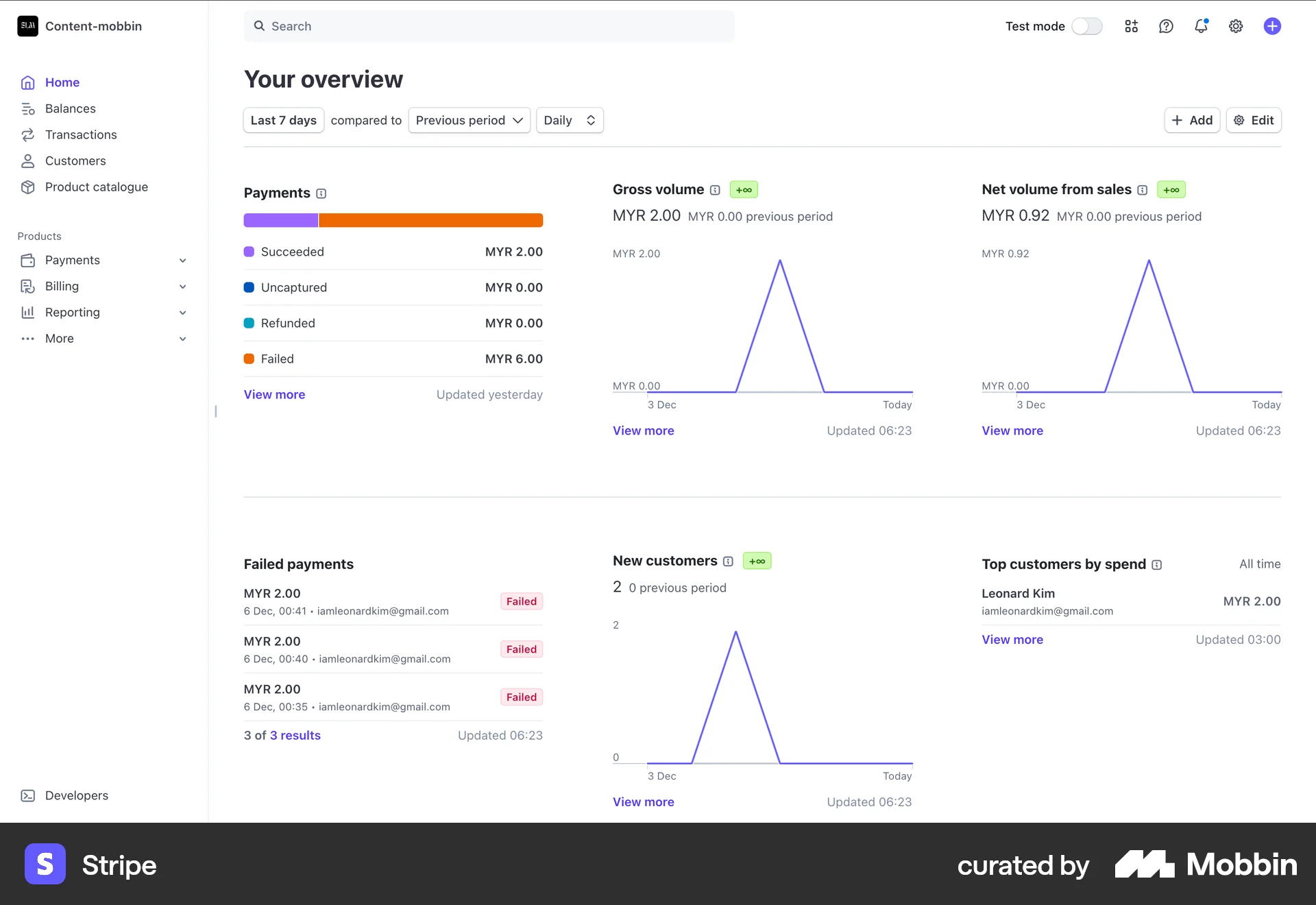 Stripe Web Home screen