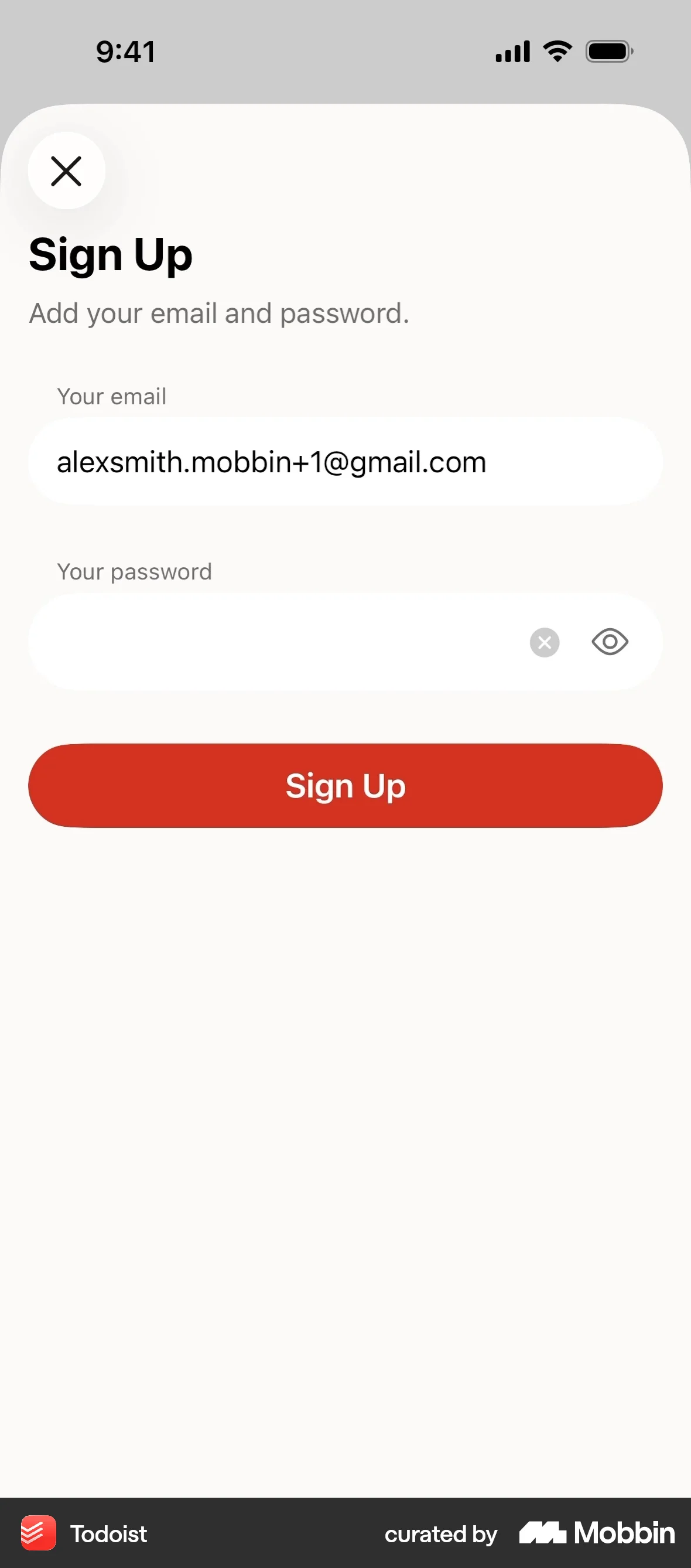Todoist iOS Signup screen