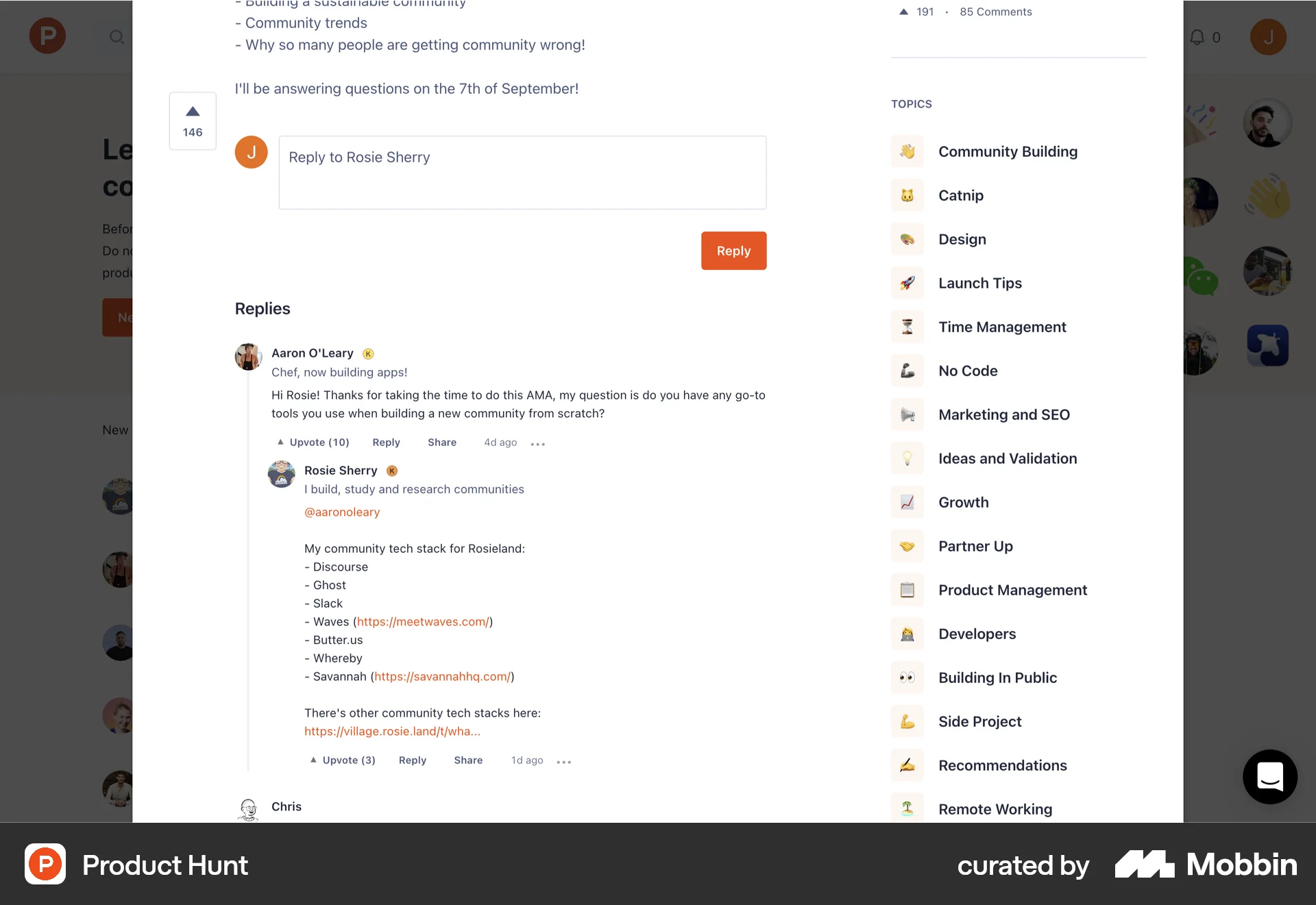 Product Hunt Web Post Detail screen