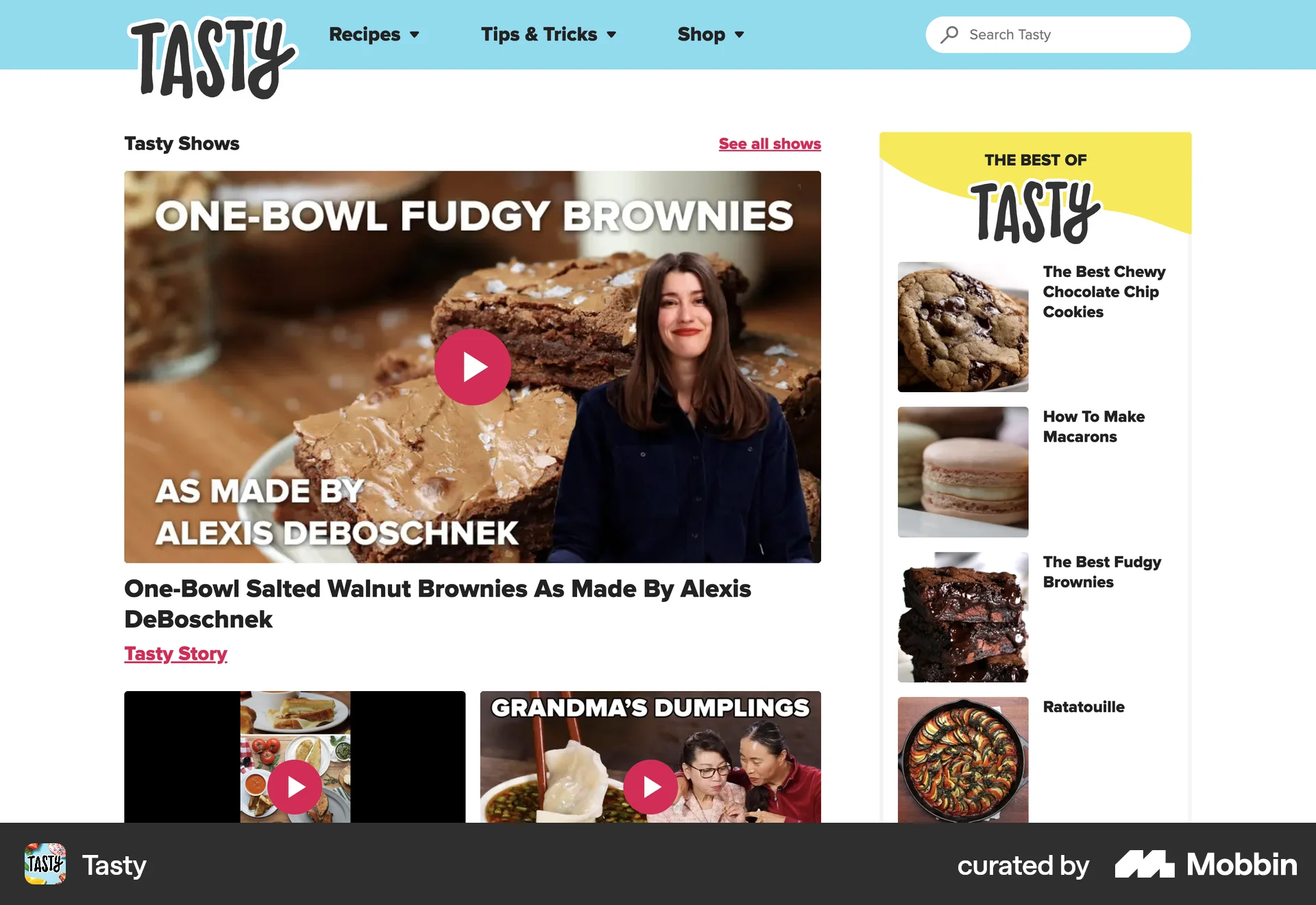 Tasty Web Browse & Discover screen