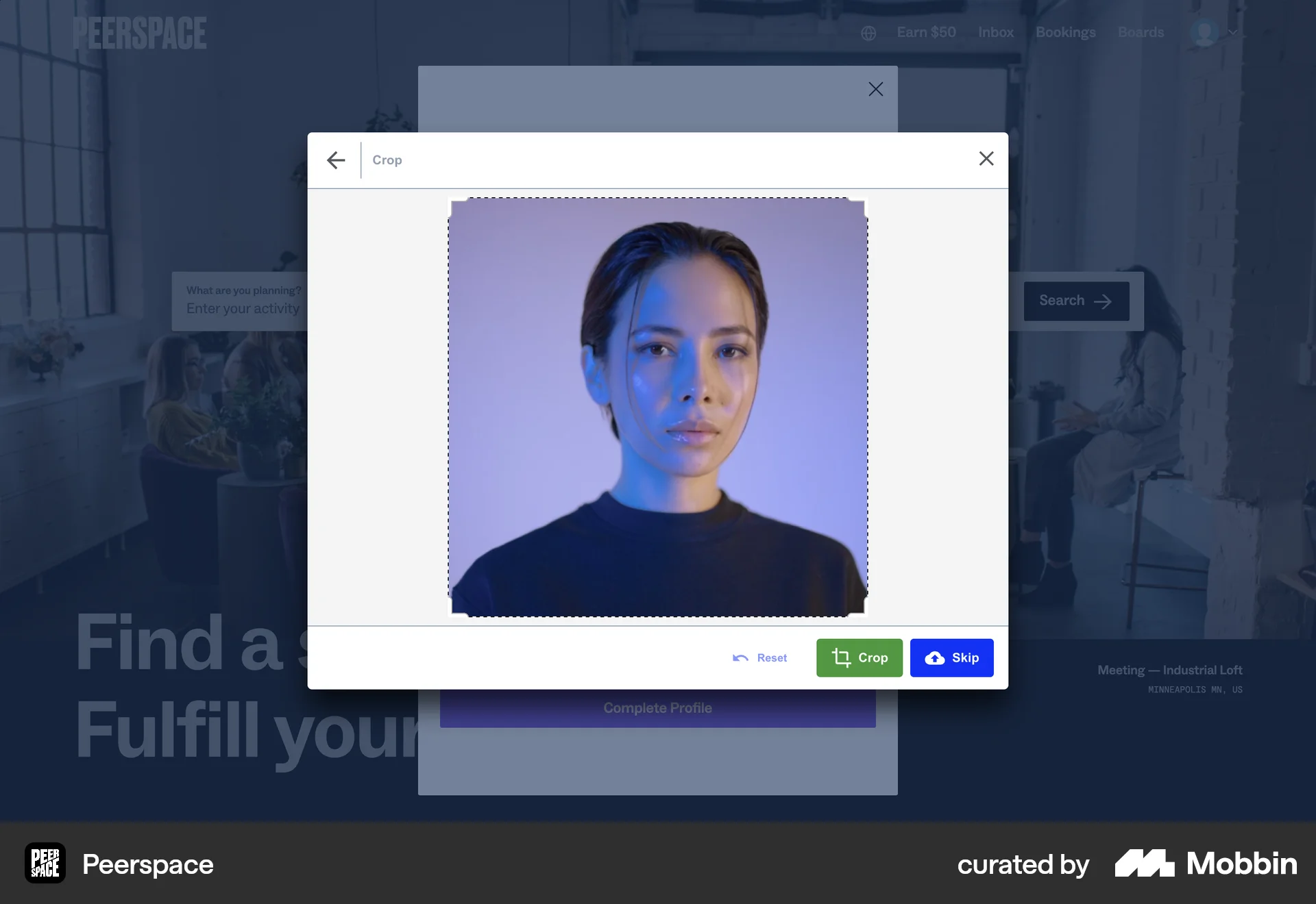 Peerspace Web Media Editor screen