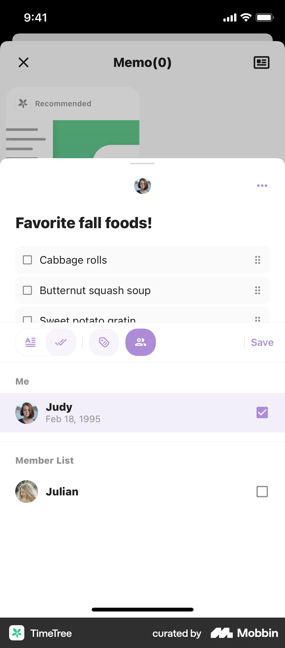 TimeTree iOS Note Detail screen