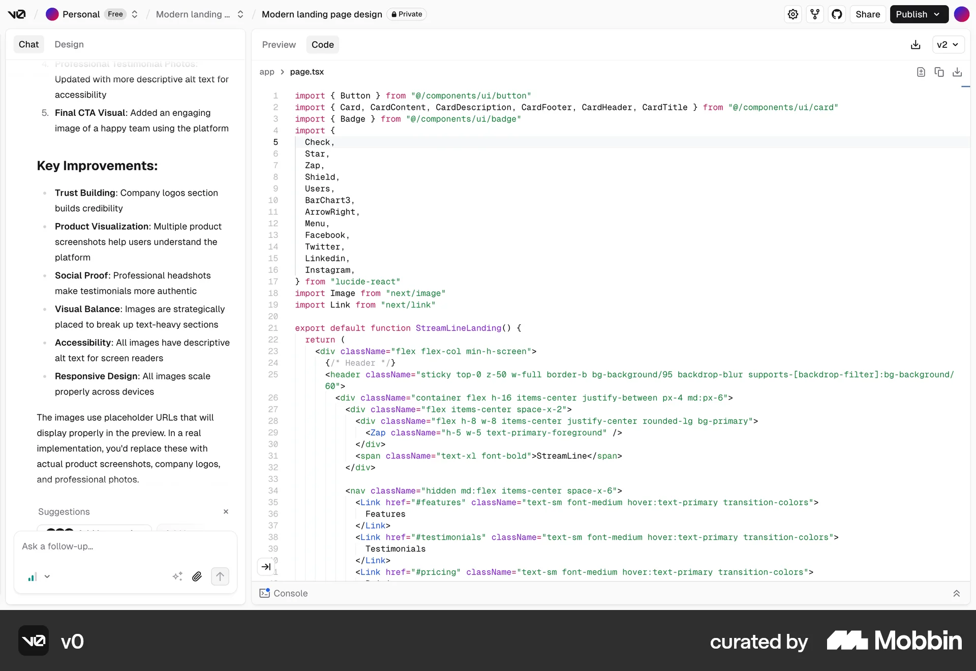 v0 Web Code Editor screen