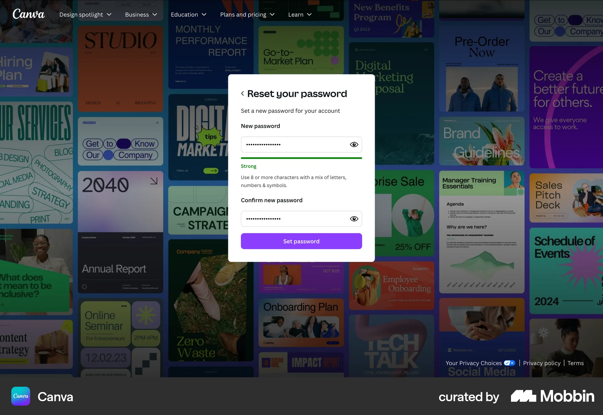 Canva Web Forgot Password screen
