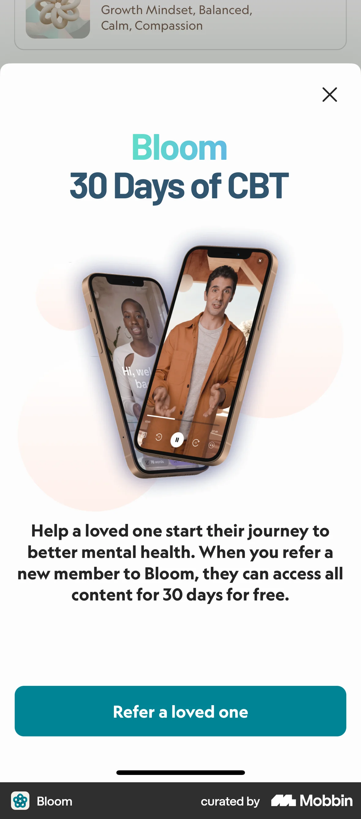 Bloom iOS Invite & Refer Friends screen