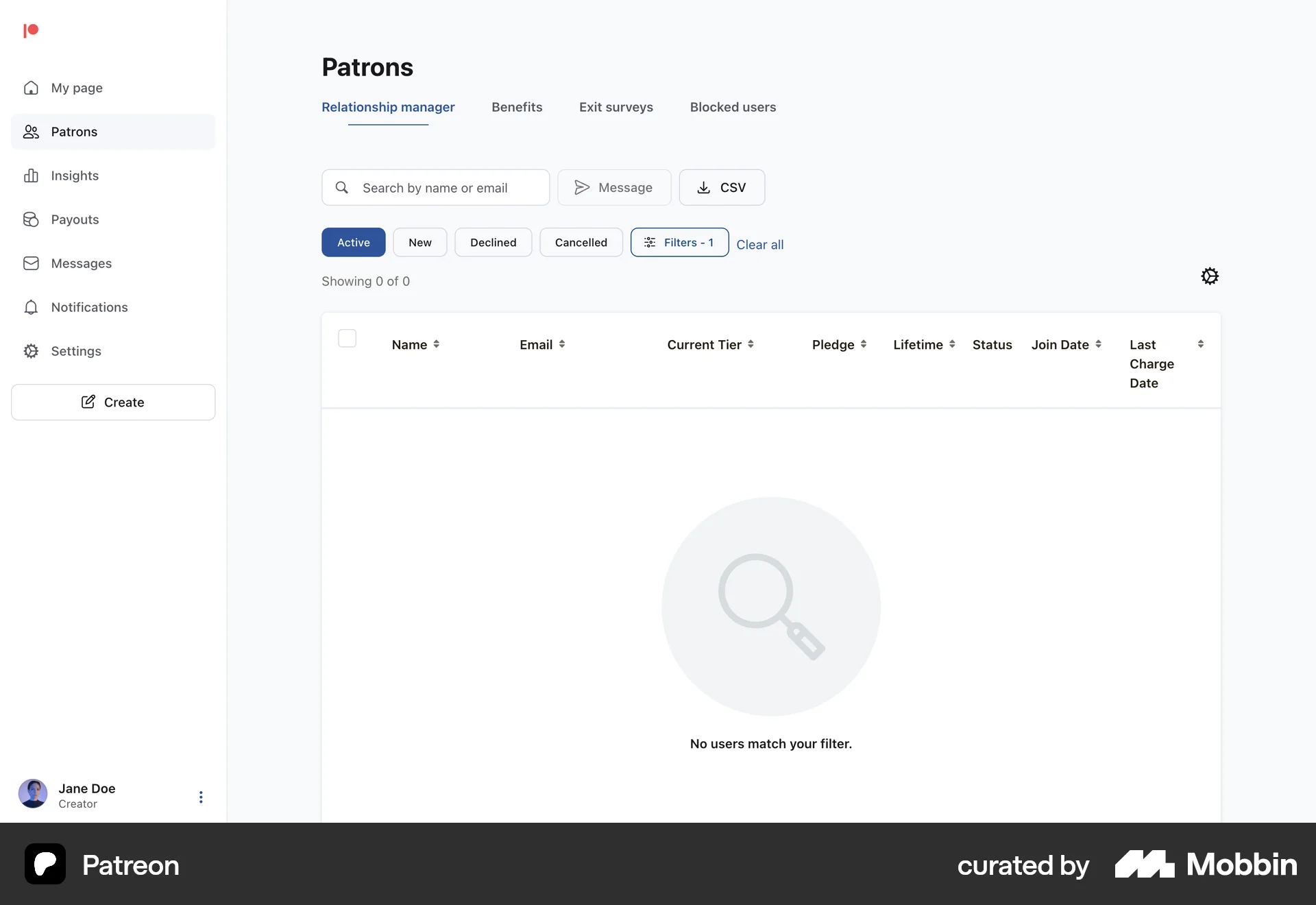 Patreon Web Followers & Following screen