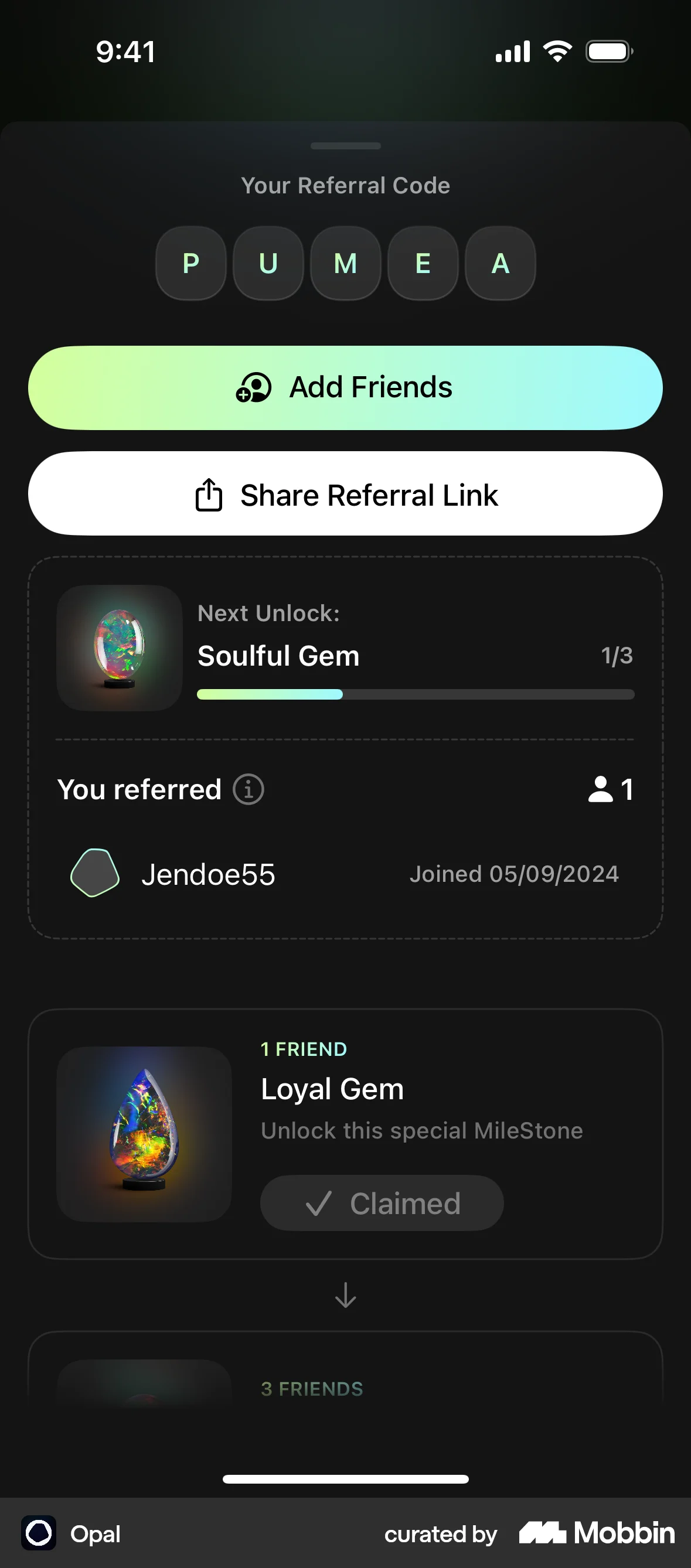 Opal iOS Achievements & Awards screen