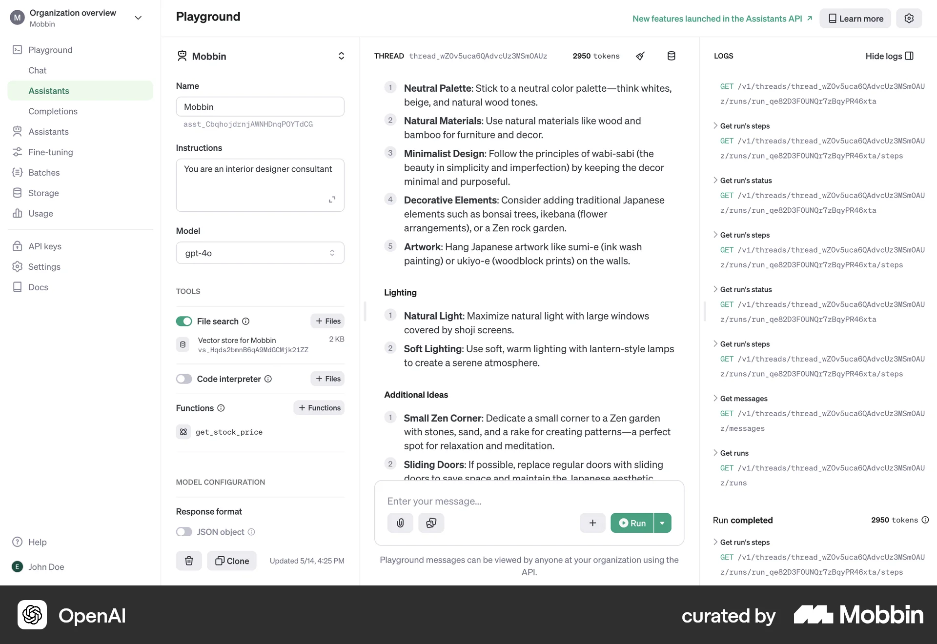 OpenAI Platform Web Multi-Column Layout screen
