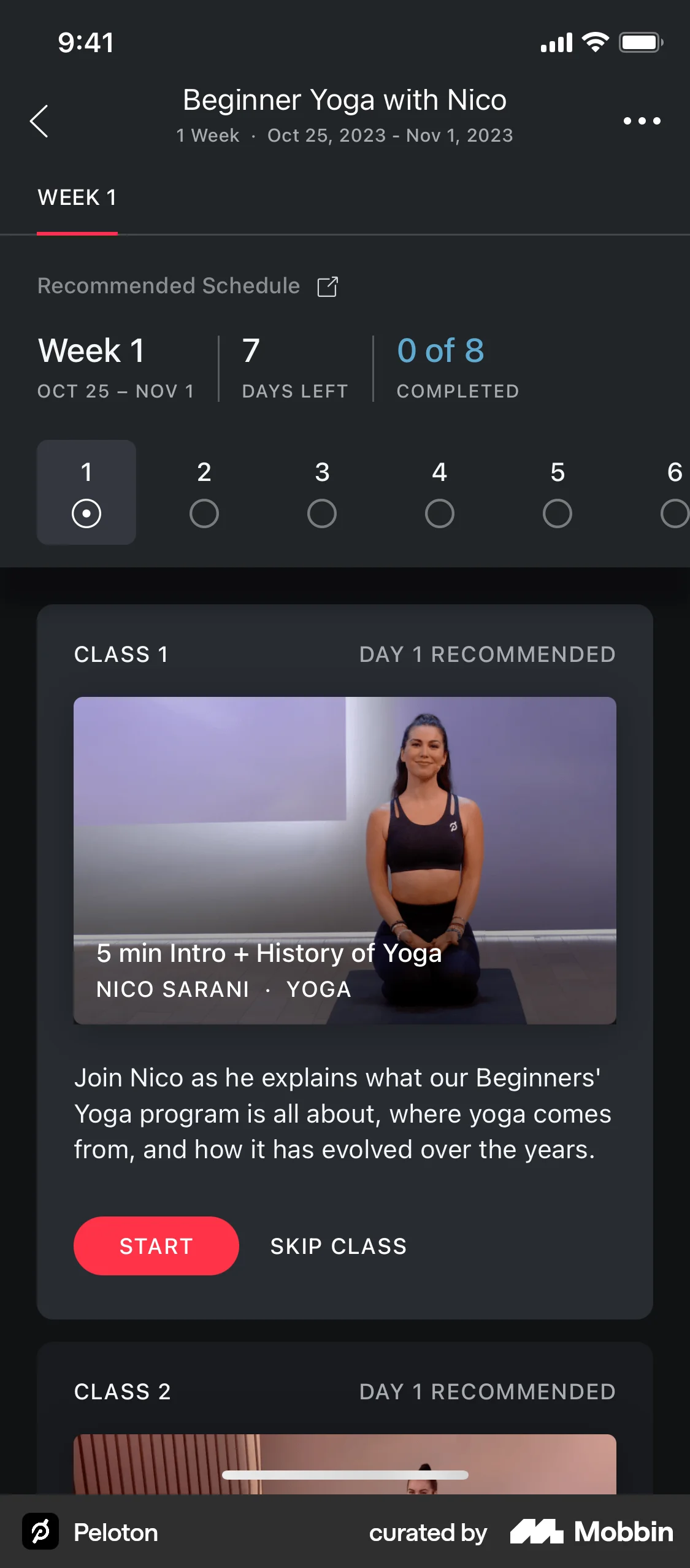 Peloton iOS Class & Lesson Detail screen