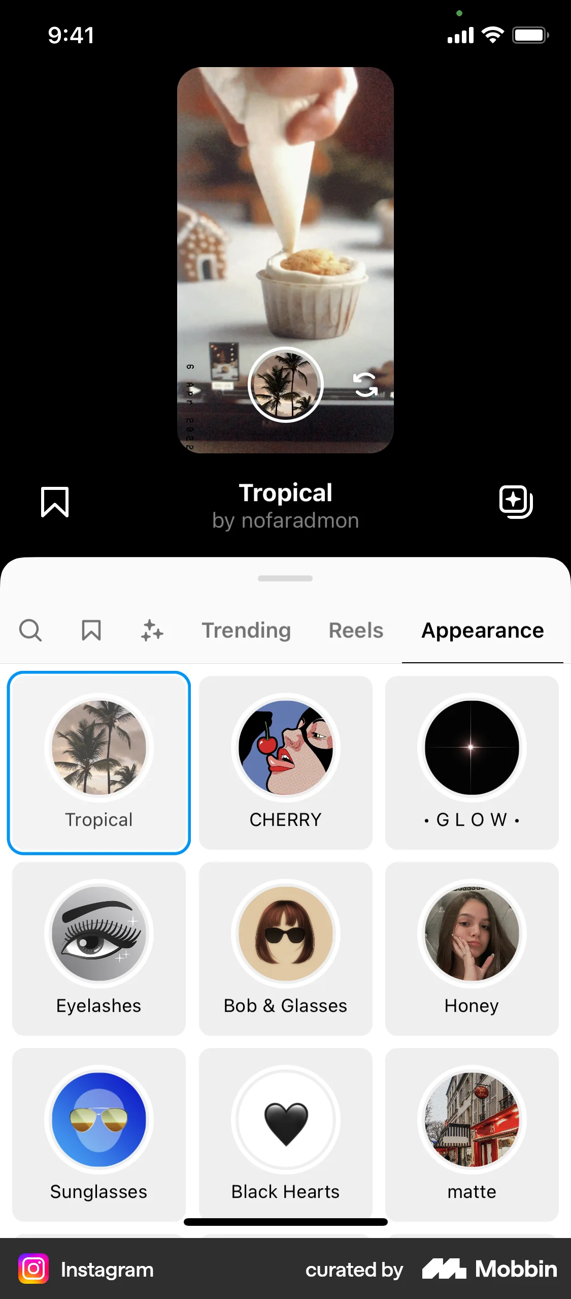 Instagram iOS Filters & Stickers screen