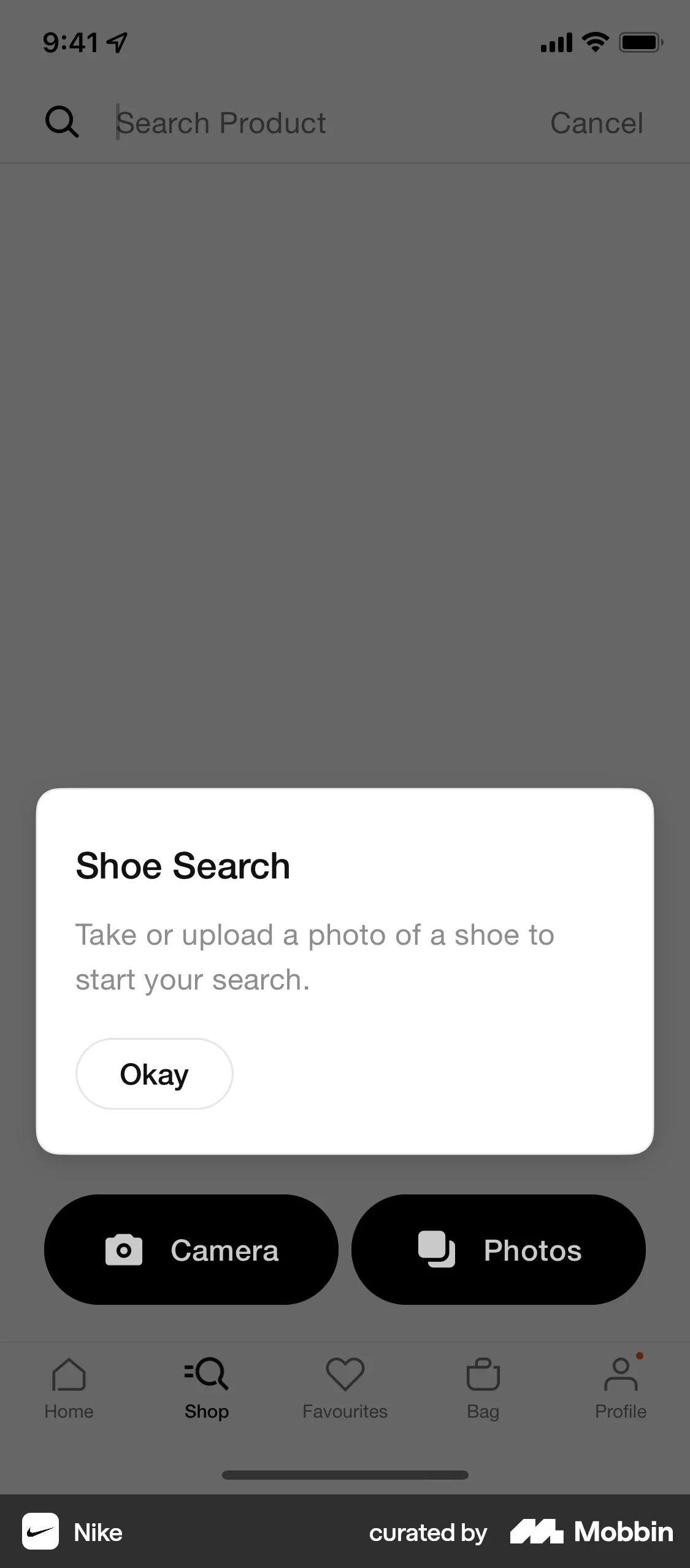 Nike iOS screen containing Dialog UI element