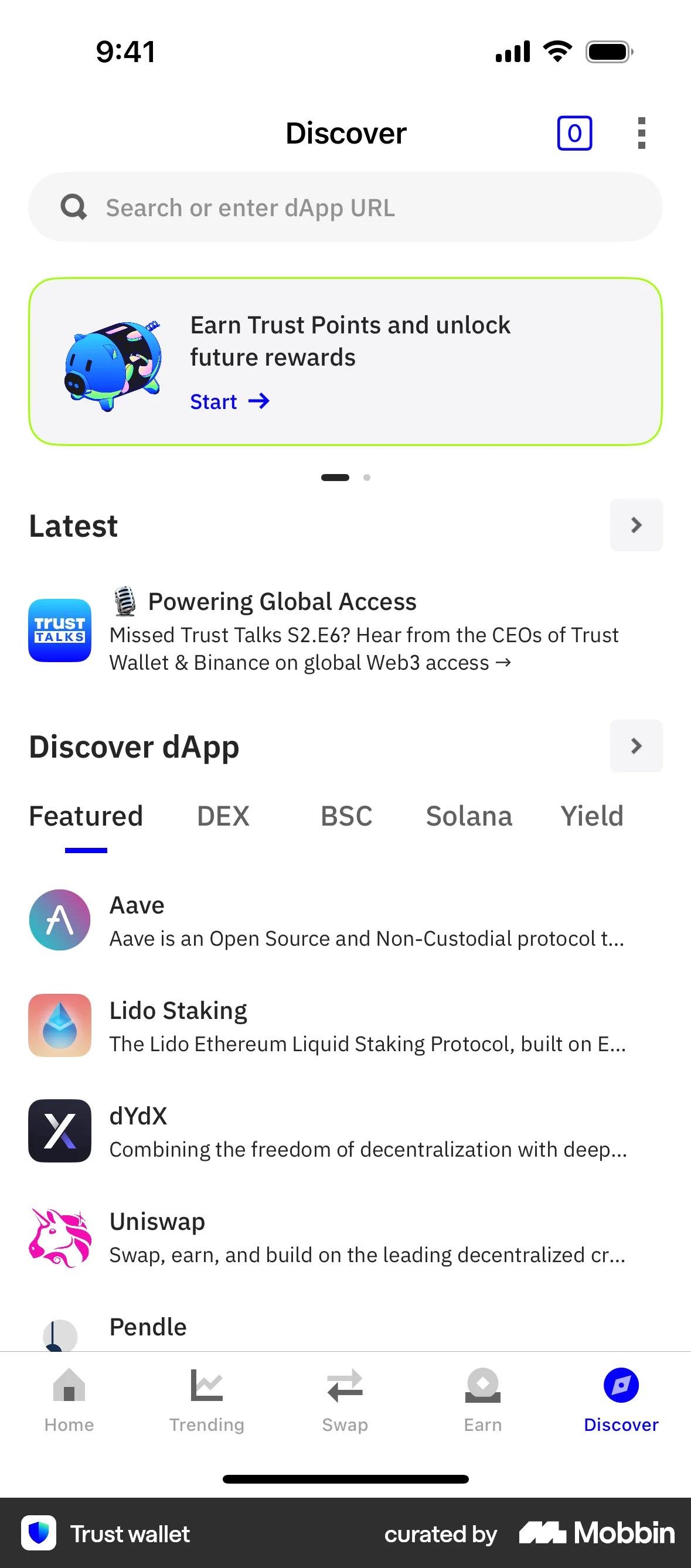 Trust Wallet iOS screen containing Banner UI element