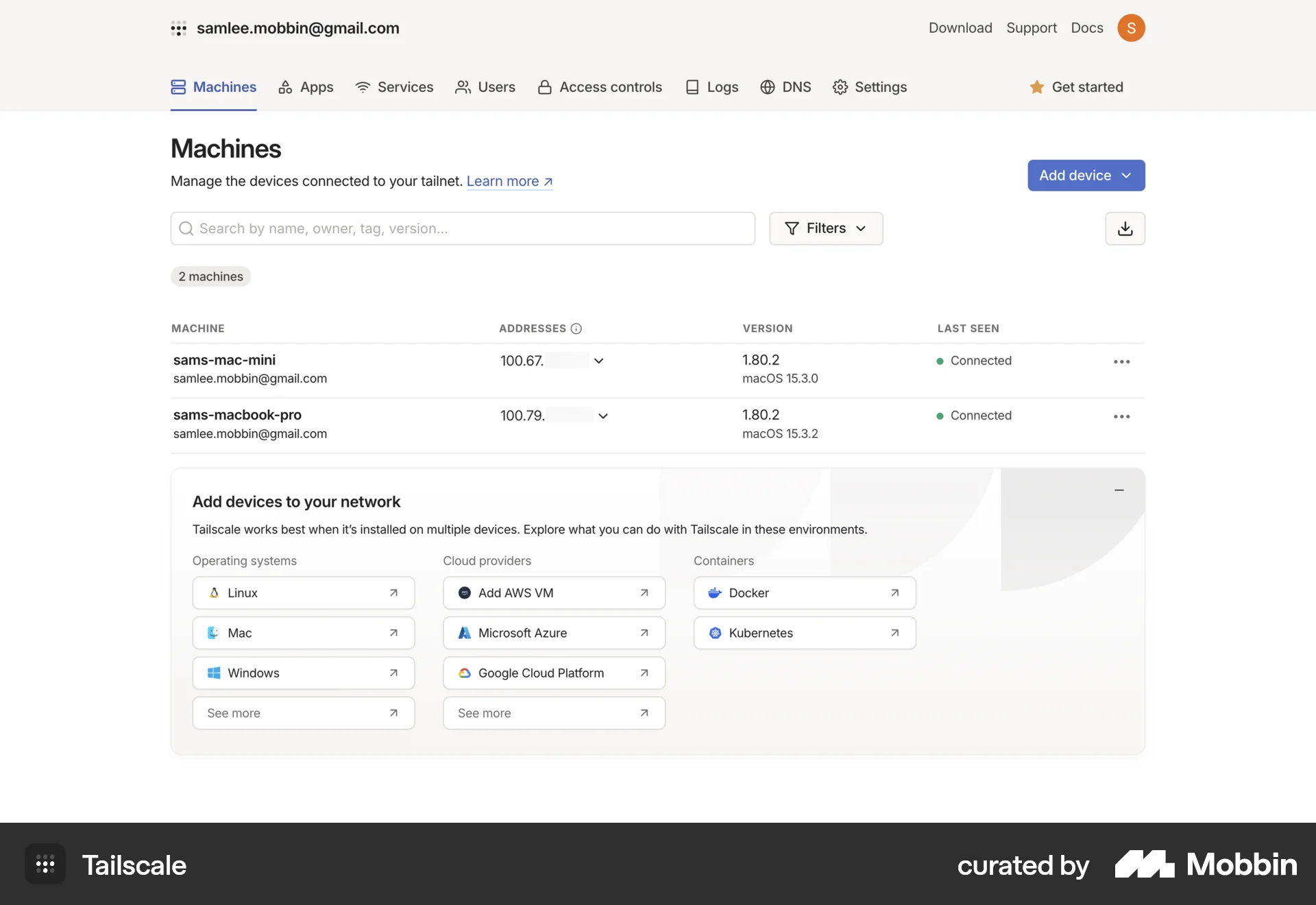 Tailscale Web Utilities App screen