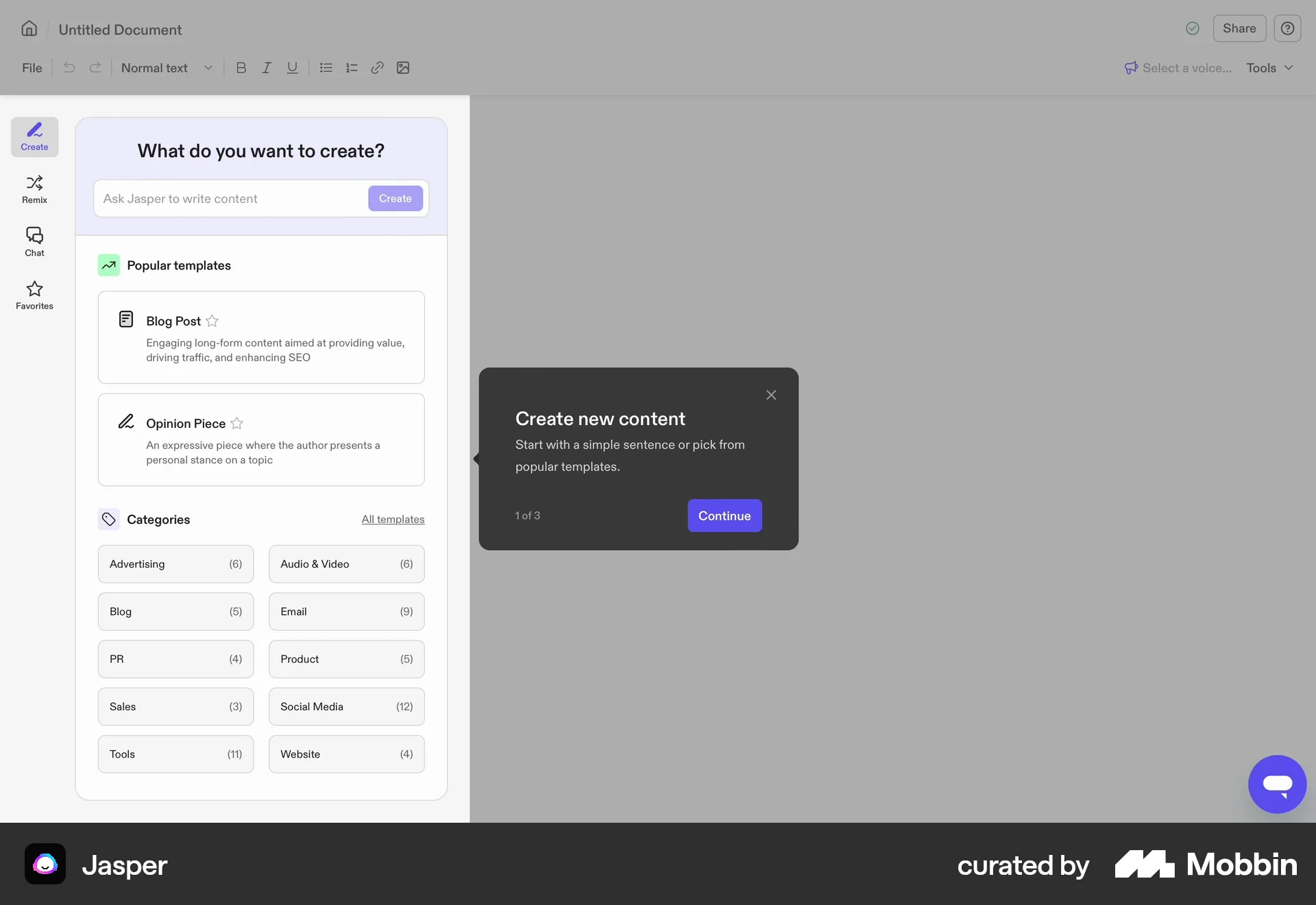 Jasper Web screen containing Coach Marks UI element