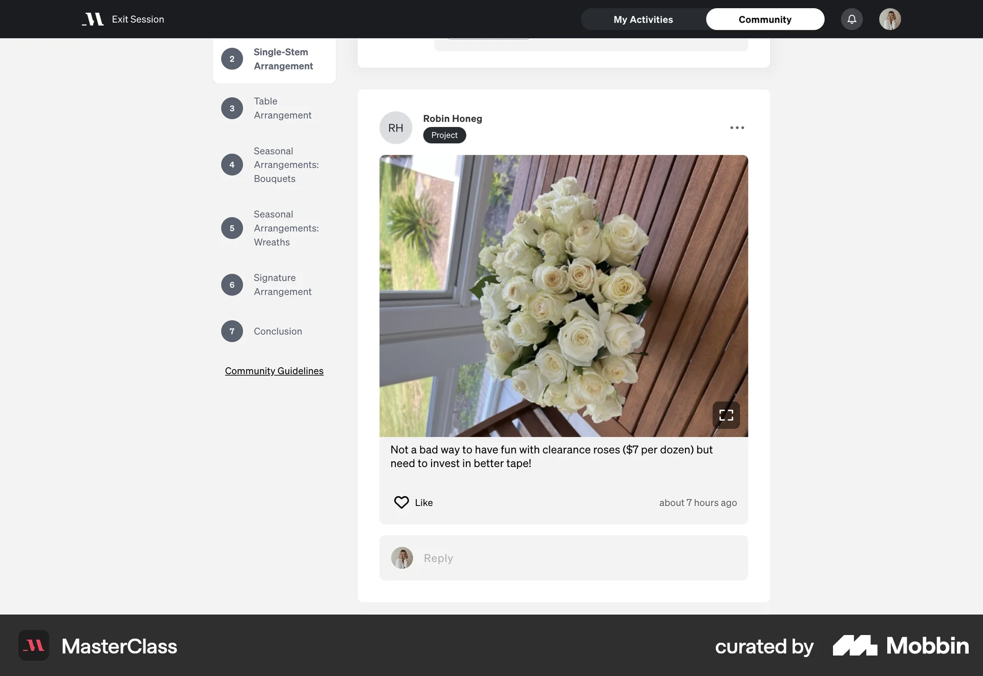 MasterClass Web Social Feed screen