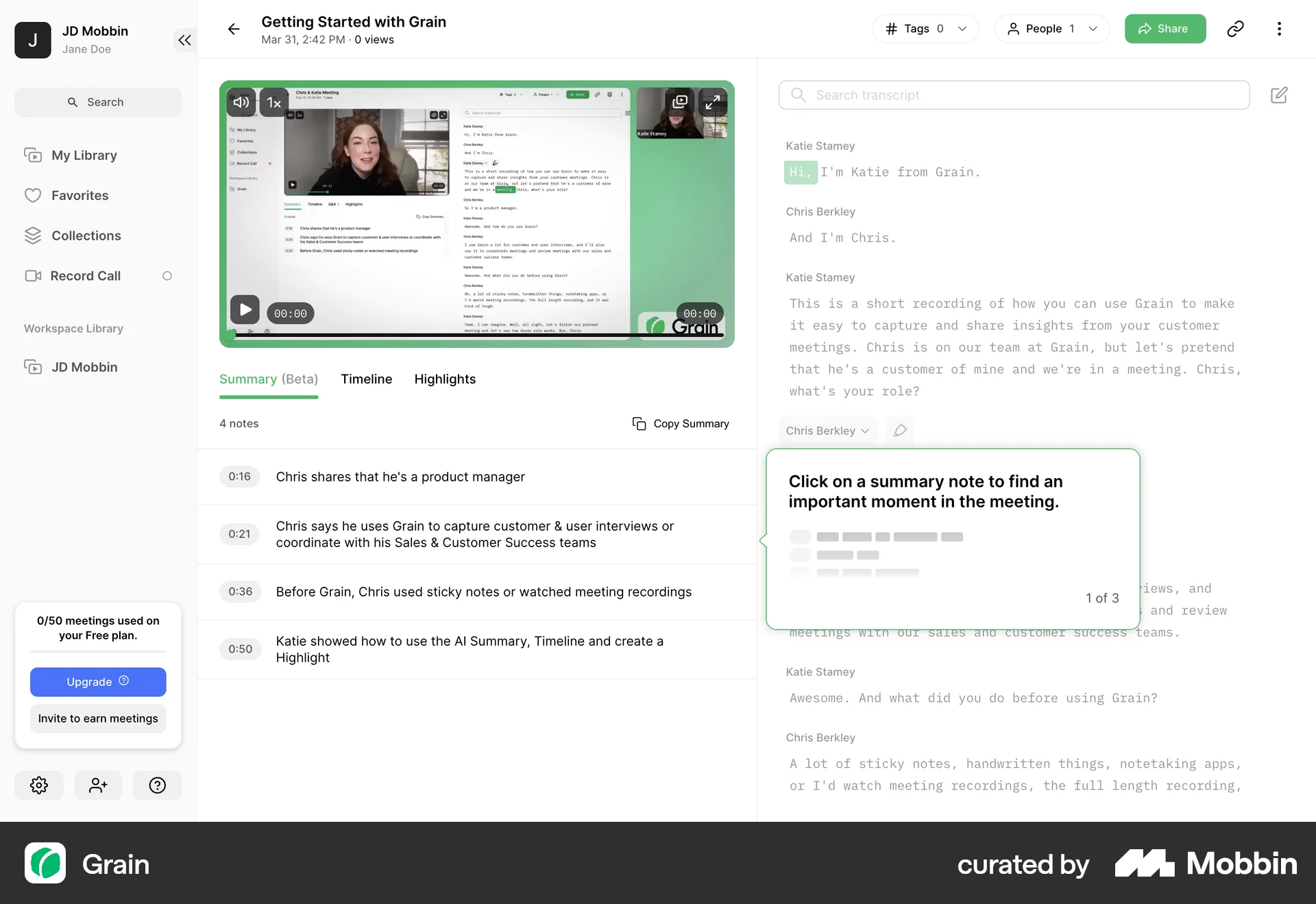 Grain Web Guided Tour & Tutorial screen
