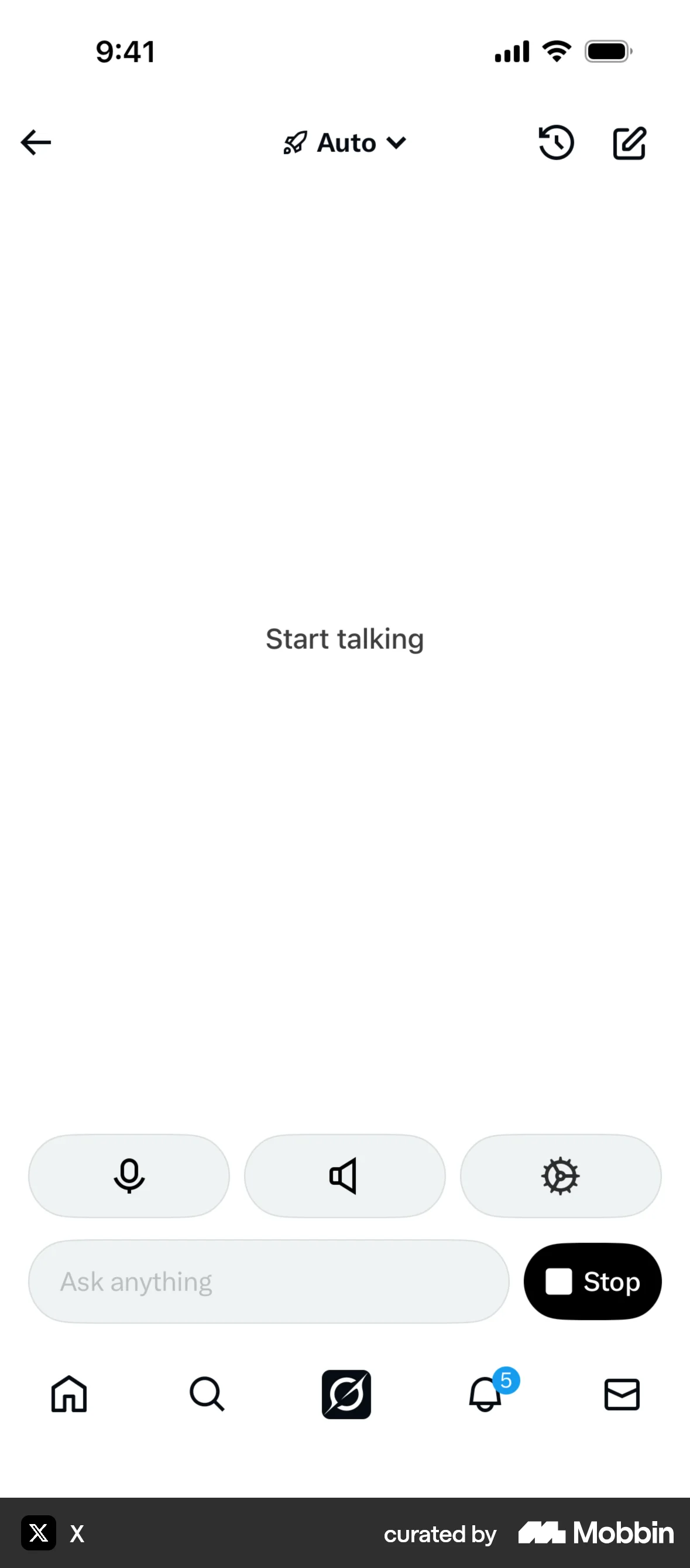 X iOS Voice UI screen