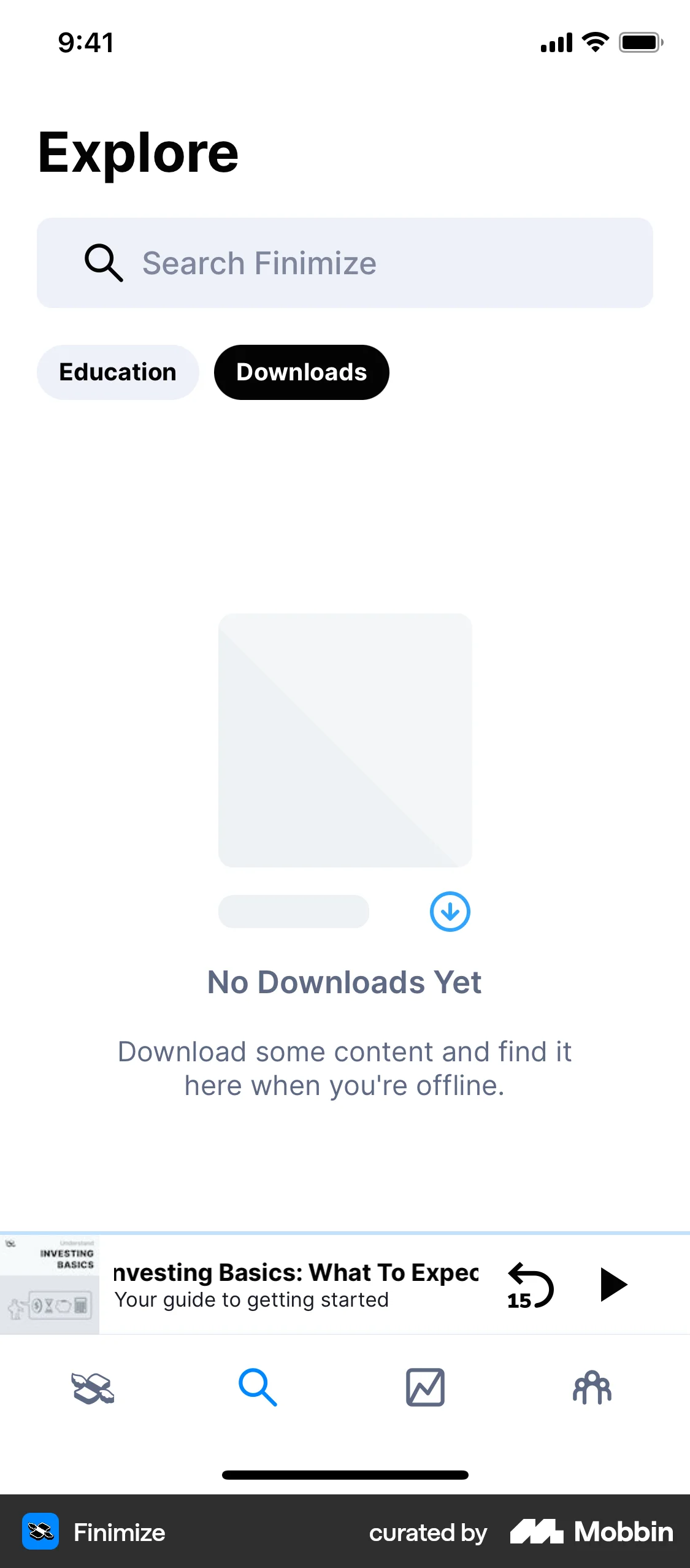 Finimize iOS Downloads & Available Offline screen