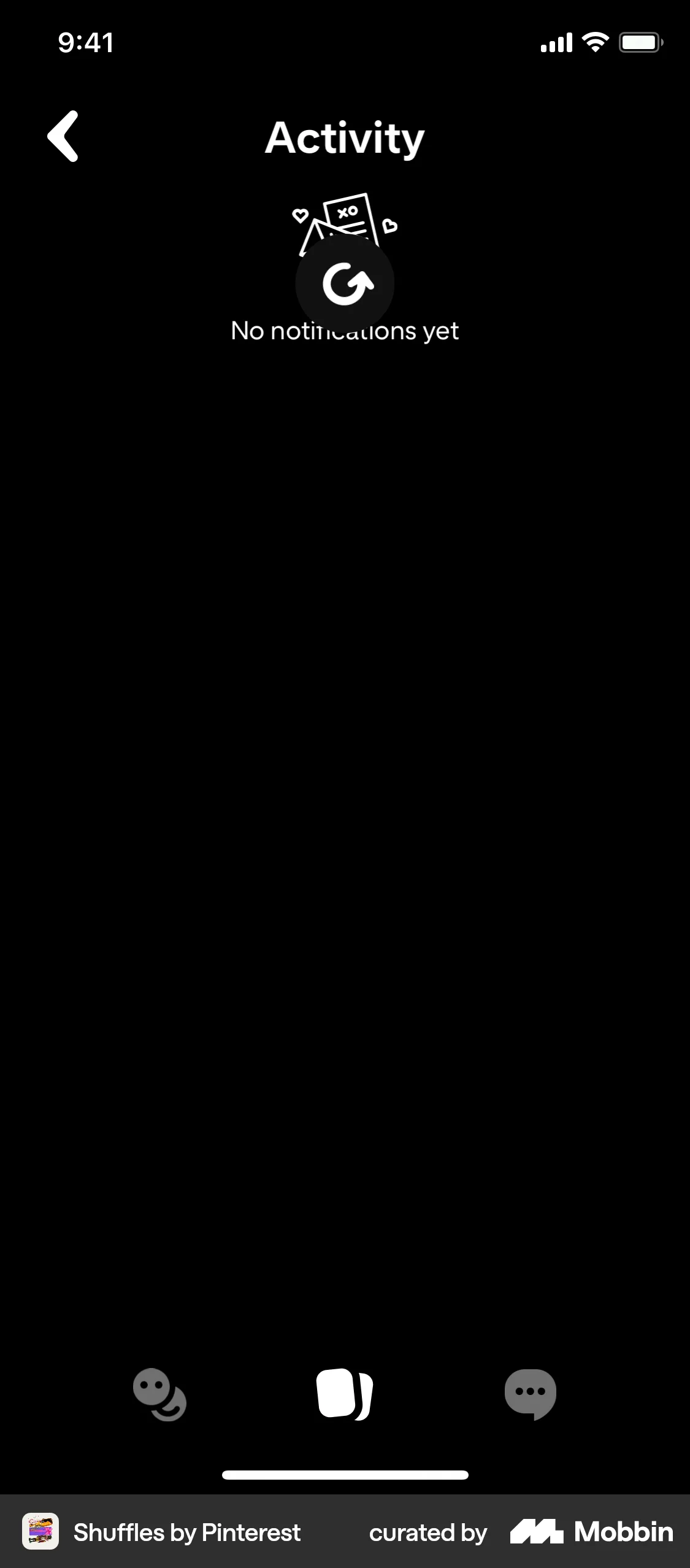 Shuffles by Pinterest iOS Pull to Refresh screen