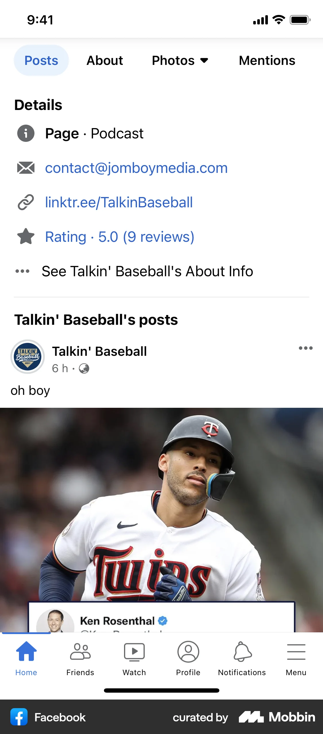 Facebook iOS User / Group Profile screen