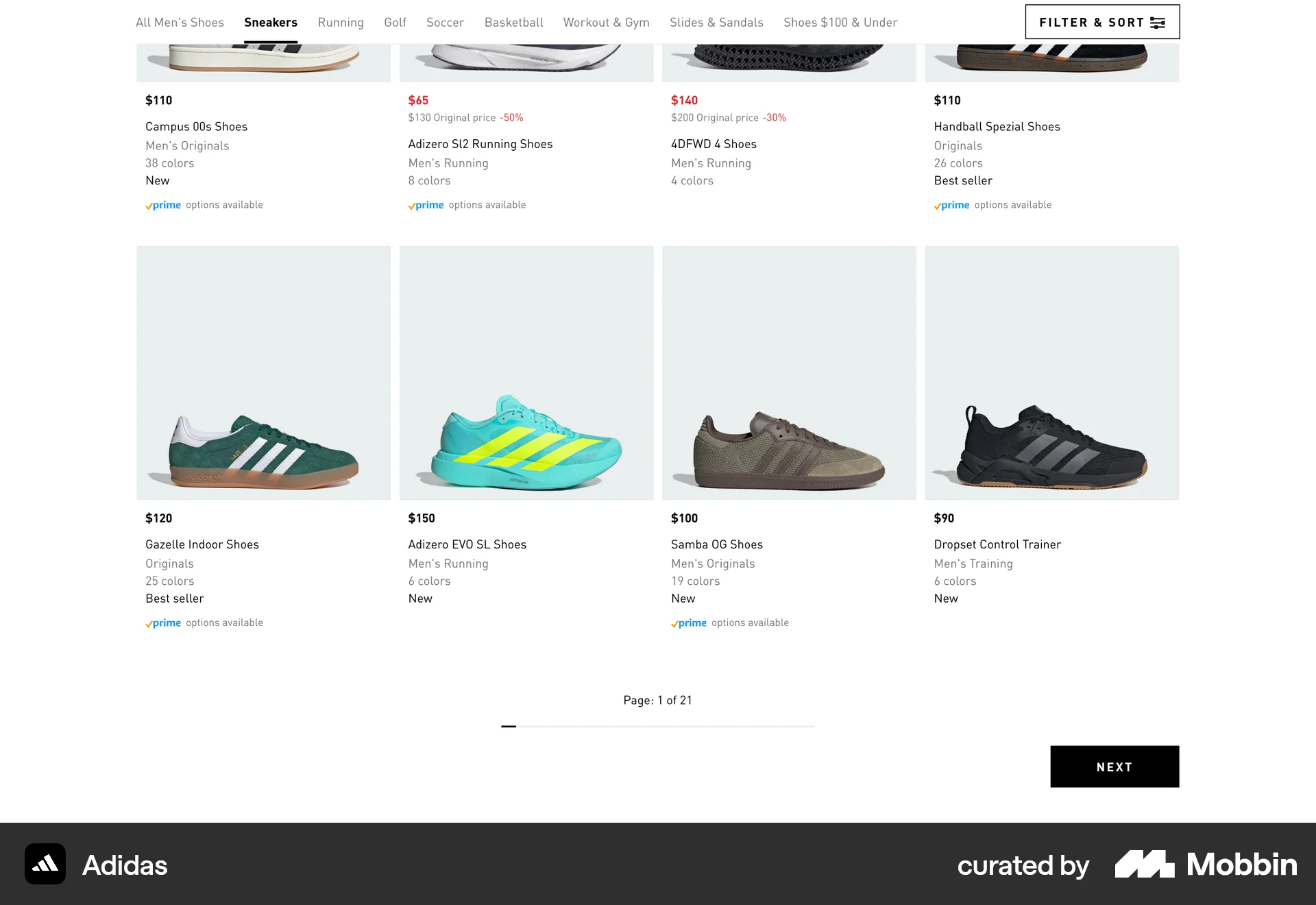 adidas Web screen containing Progress Indicator UI element