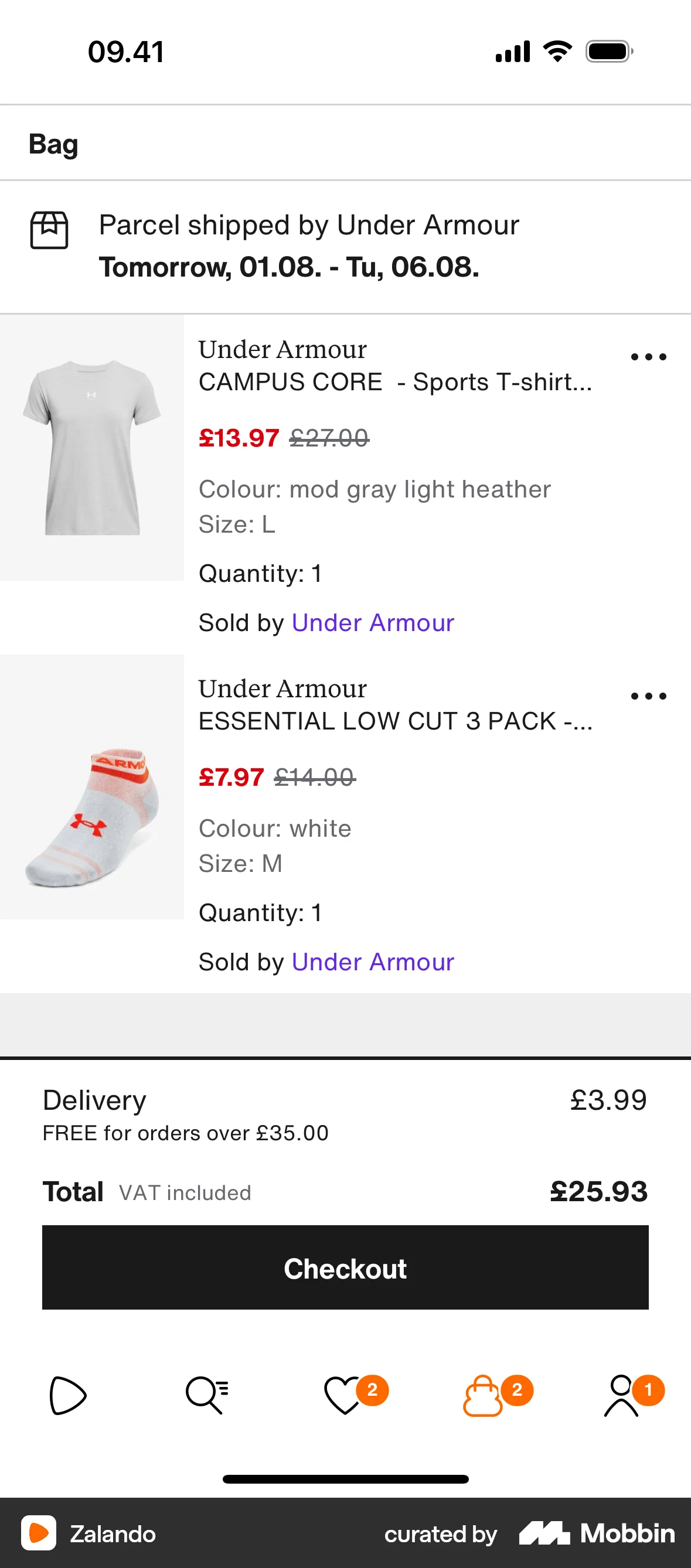 Zalando iOS Mobile Shopping Cart screen