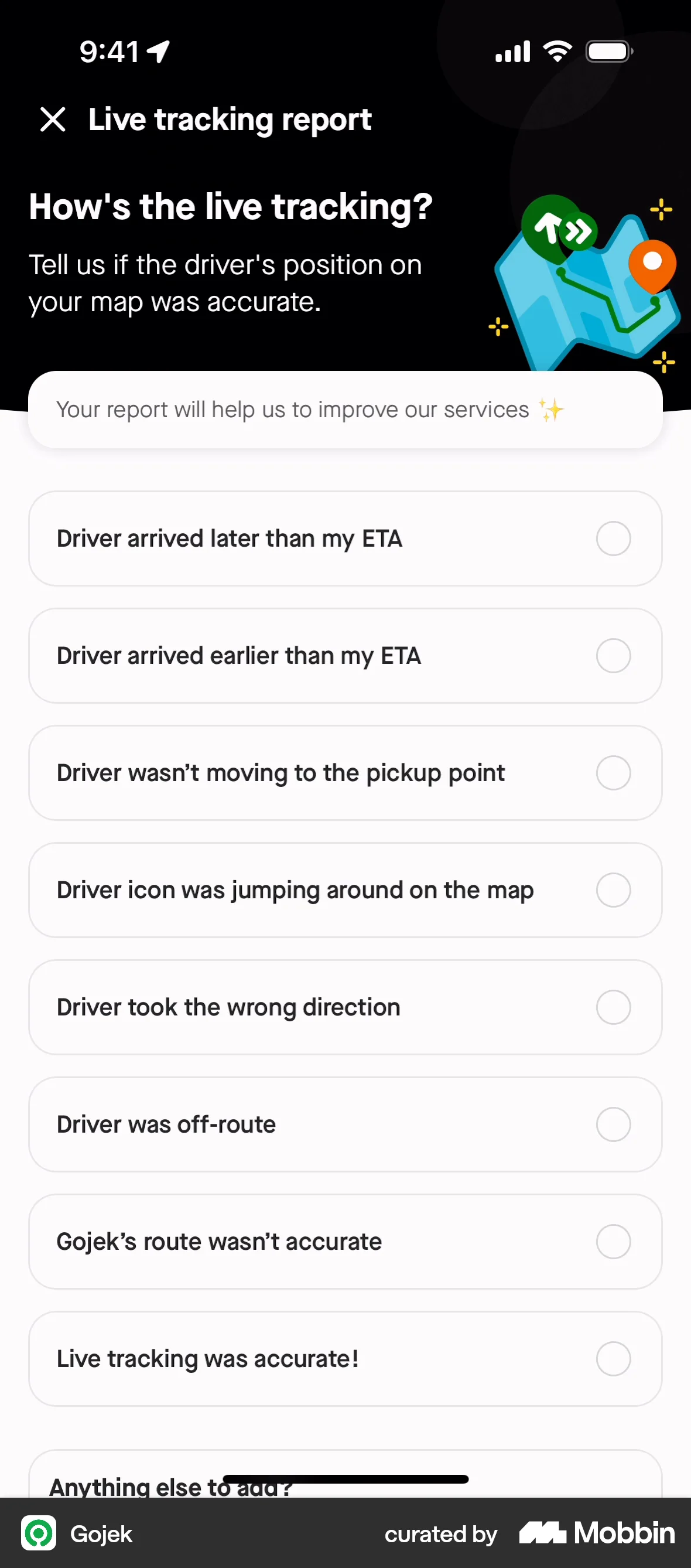 Gojek iOS Feedback screen