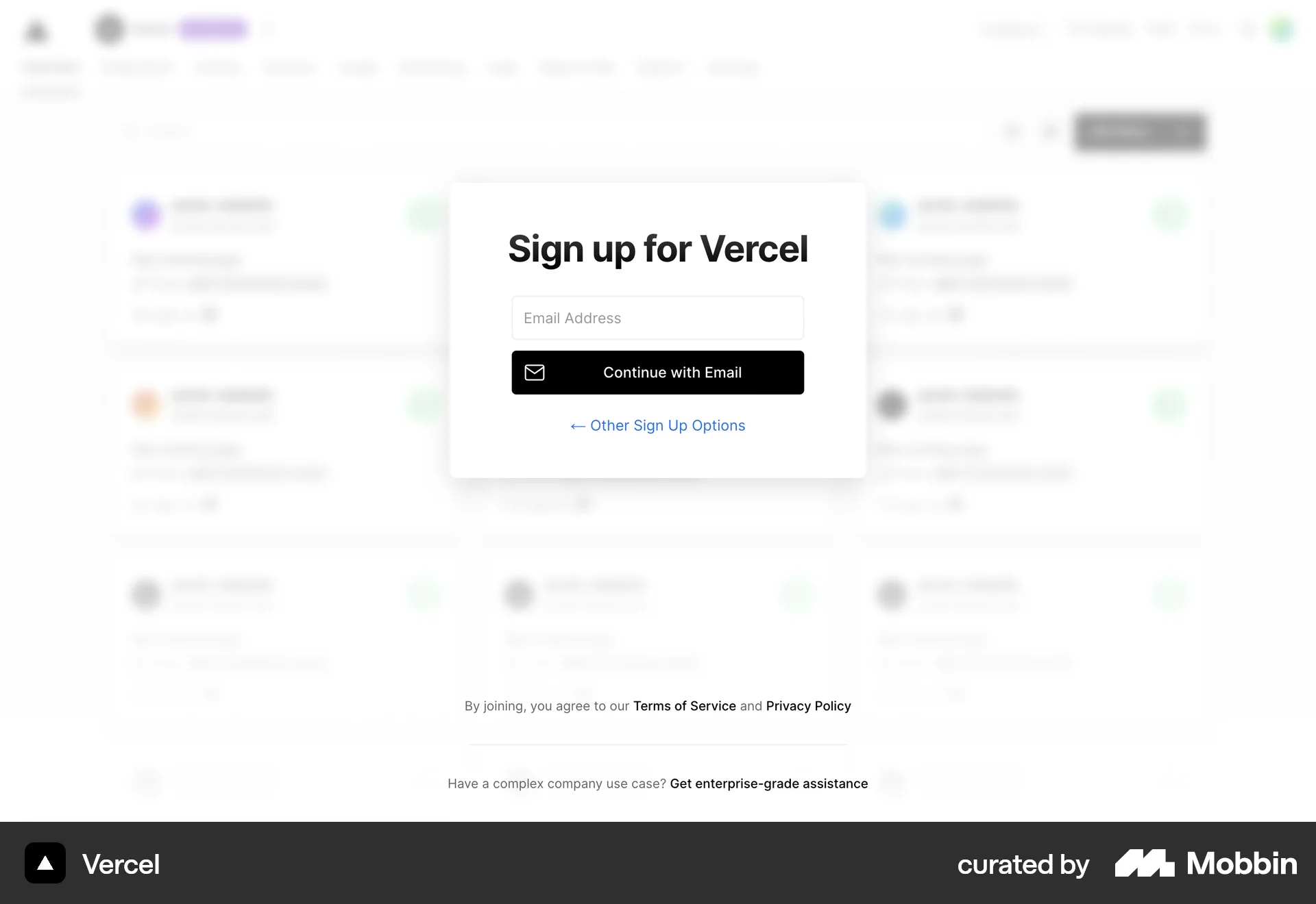 Vercel Web Signup screen