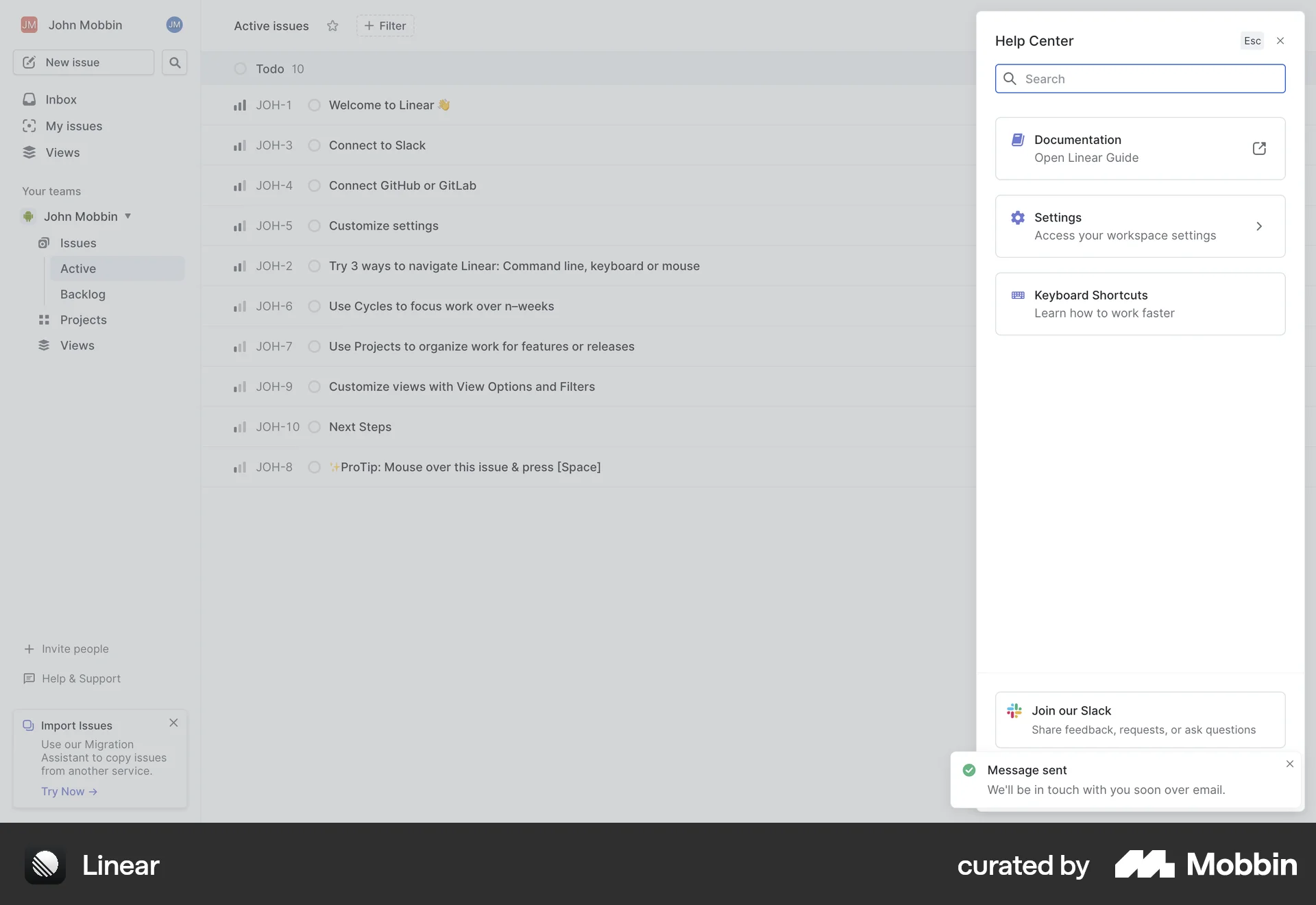 Linear Web screen containing Toast UI element