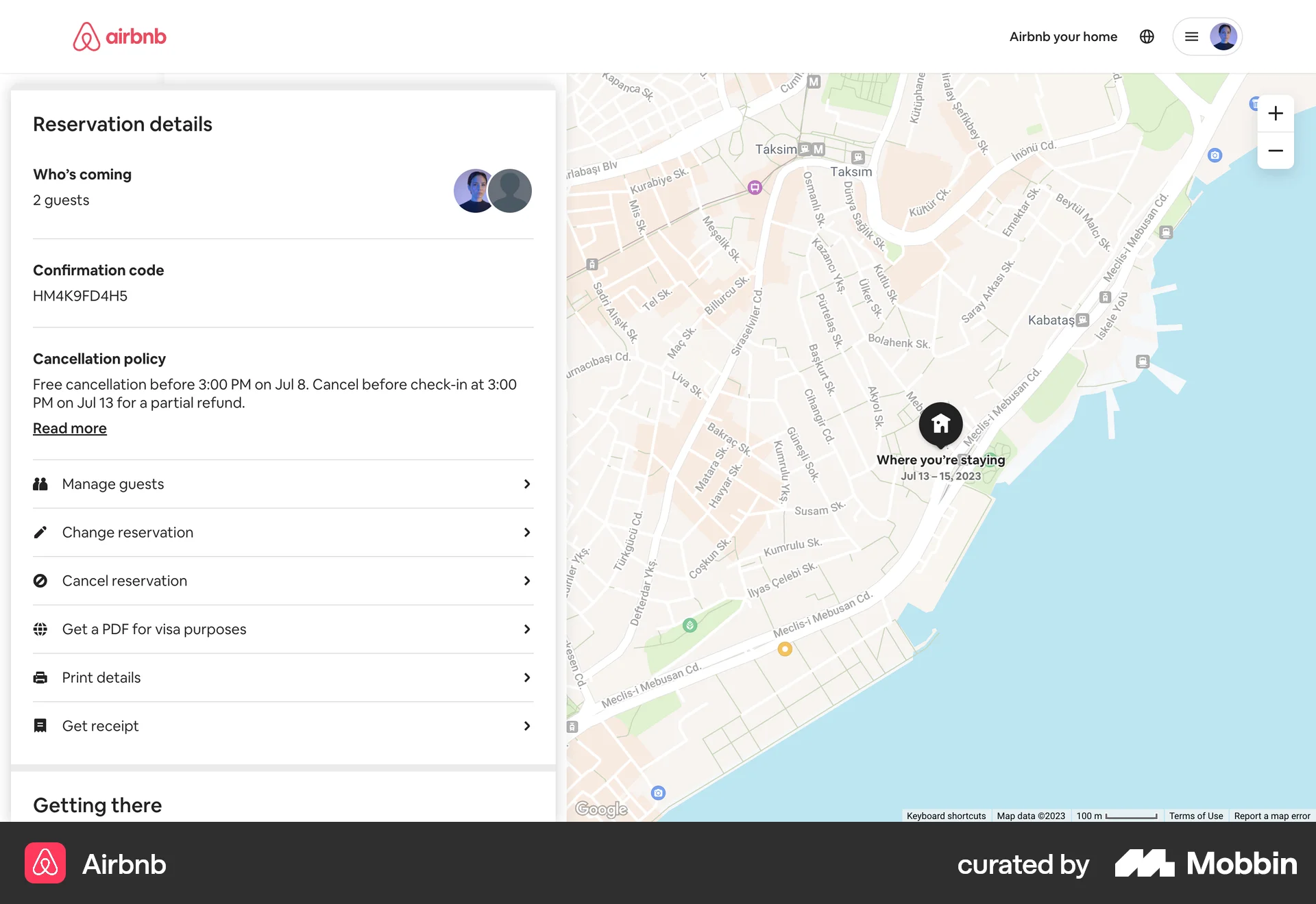 Airbnb Web Order Detail screen