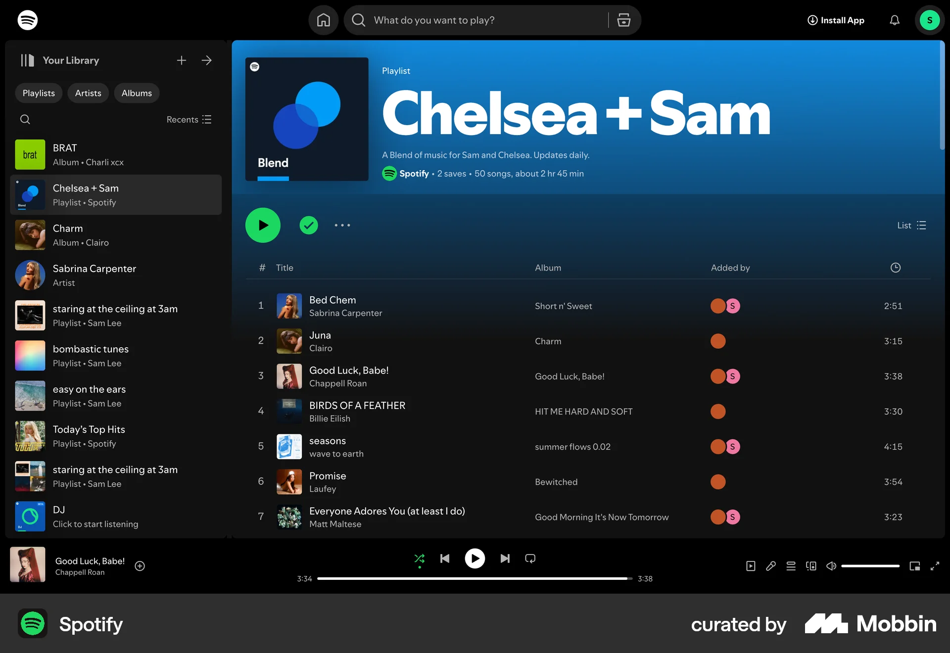 Spotify Web Playlists screen