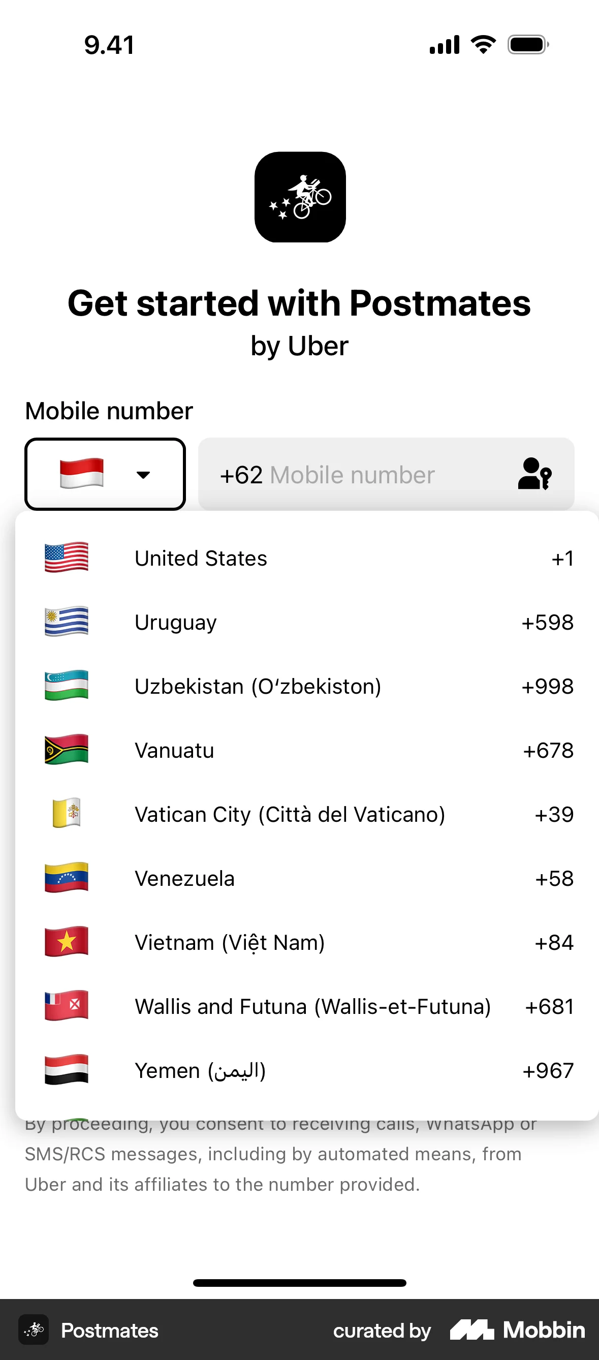 Postmates iOS screen containing Dropdown Menu UI element