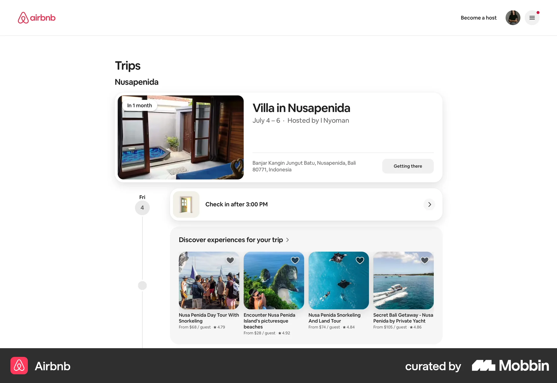 Airbnb Web Order History screen