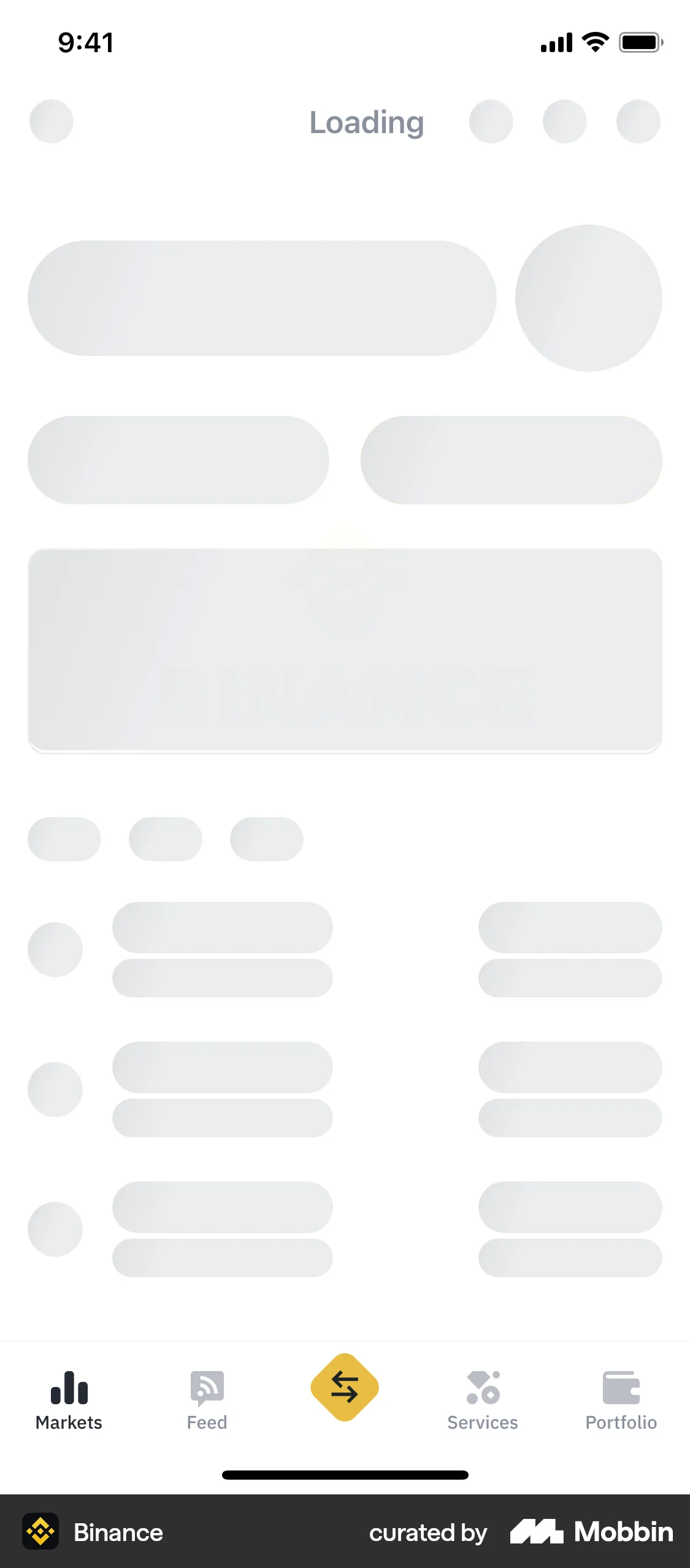 Binance iOS screen containing Skeleton UI element