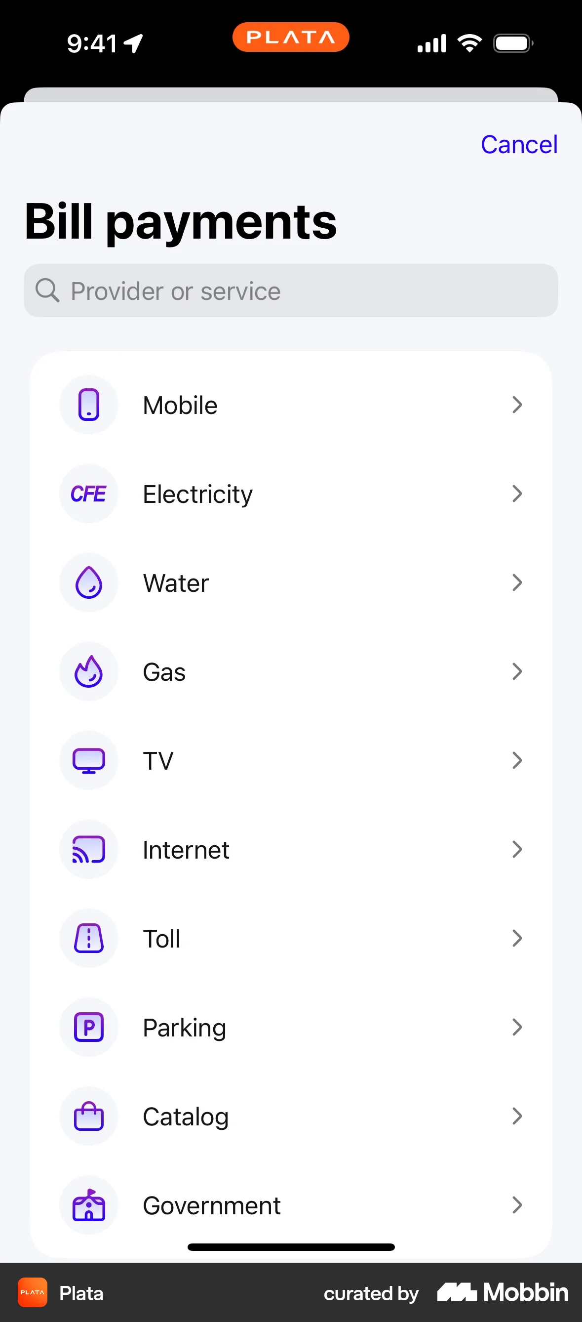 Plata Card iOS screen containing Icon UI element