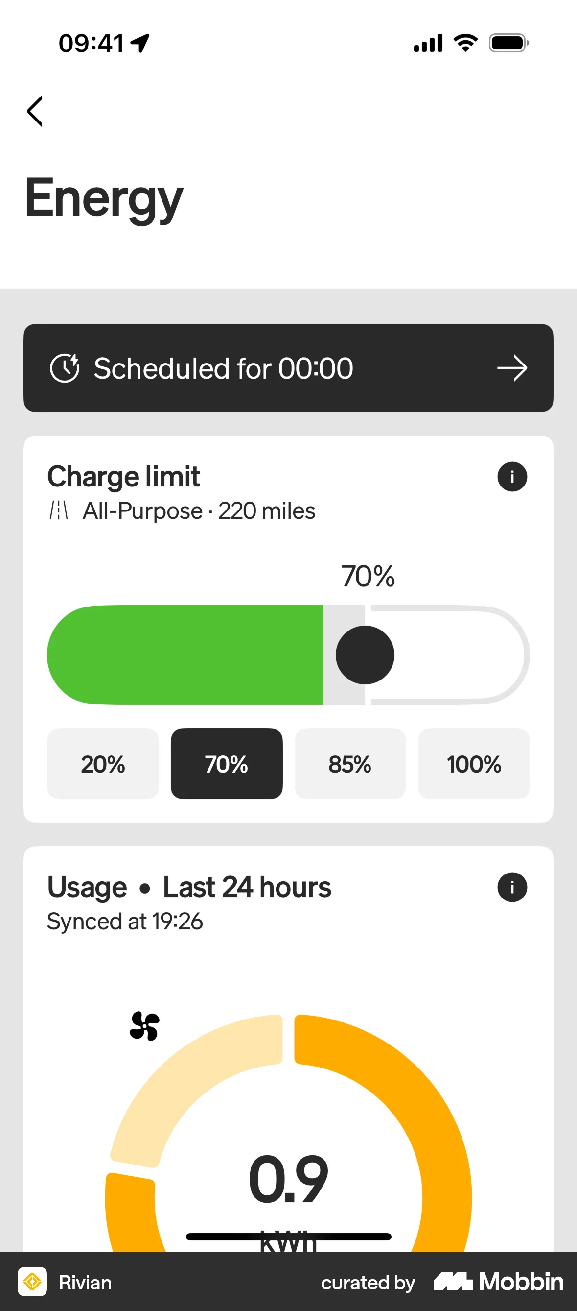 Rivian iOS Pie Chart UI screen