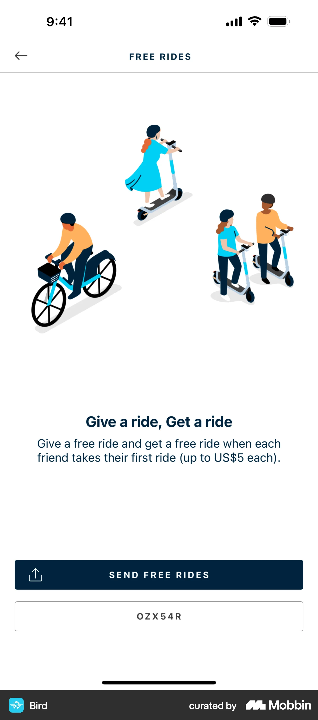 Bird iOS Invite & Refer Friends screen