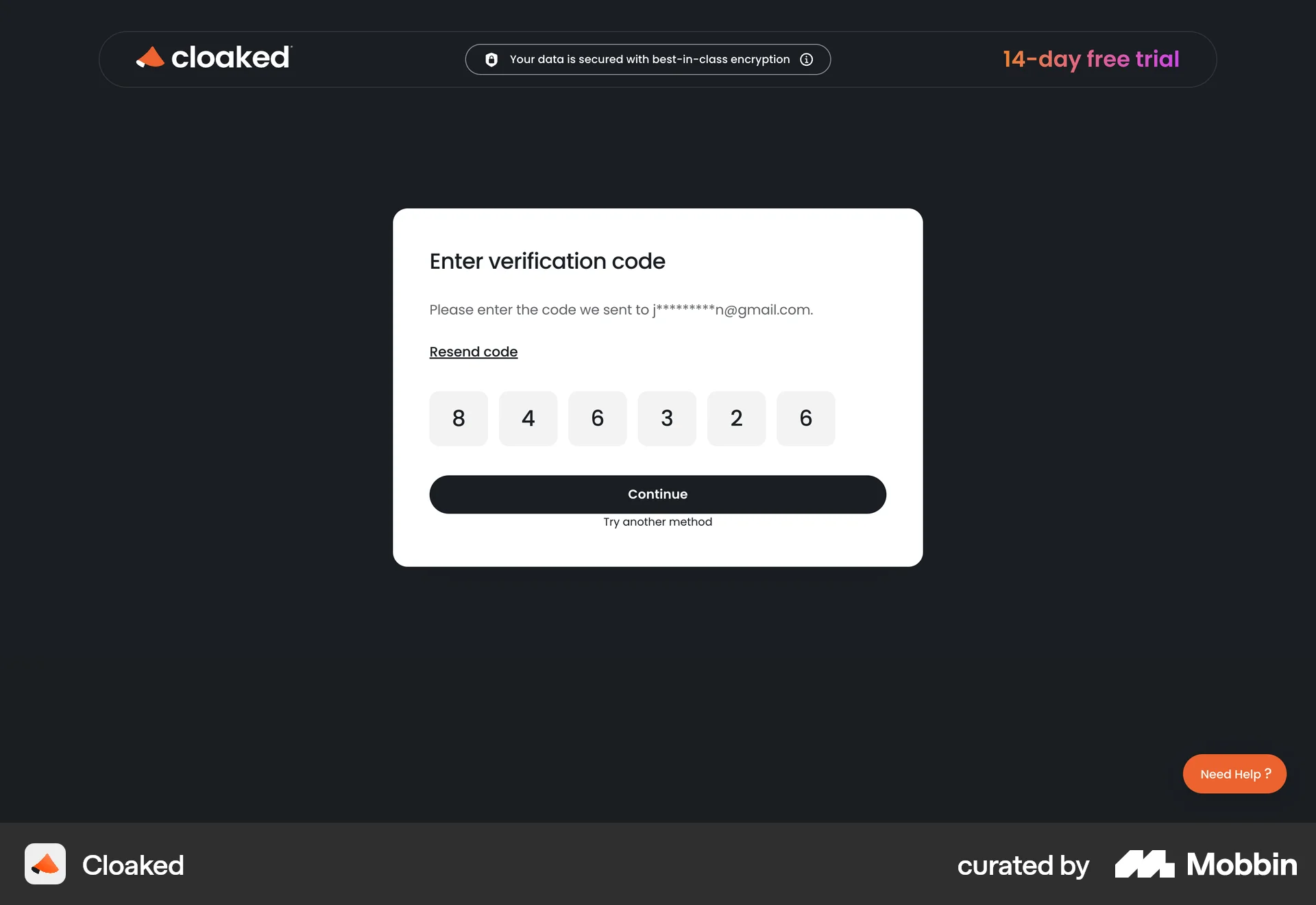 Cloaked Web Verification screen
