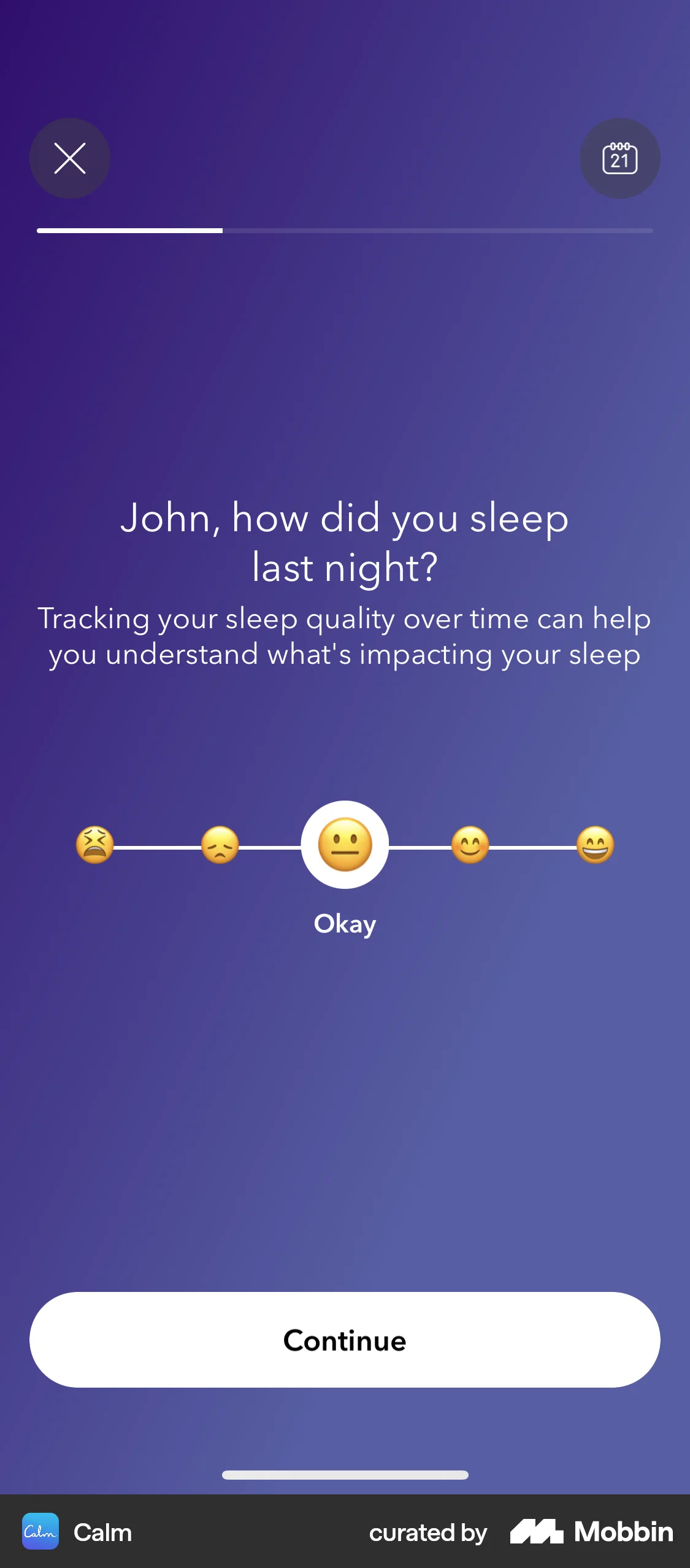 Calm iOS Quiz screen