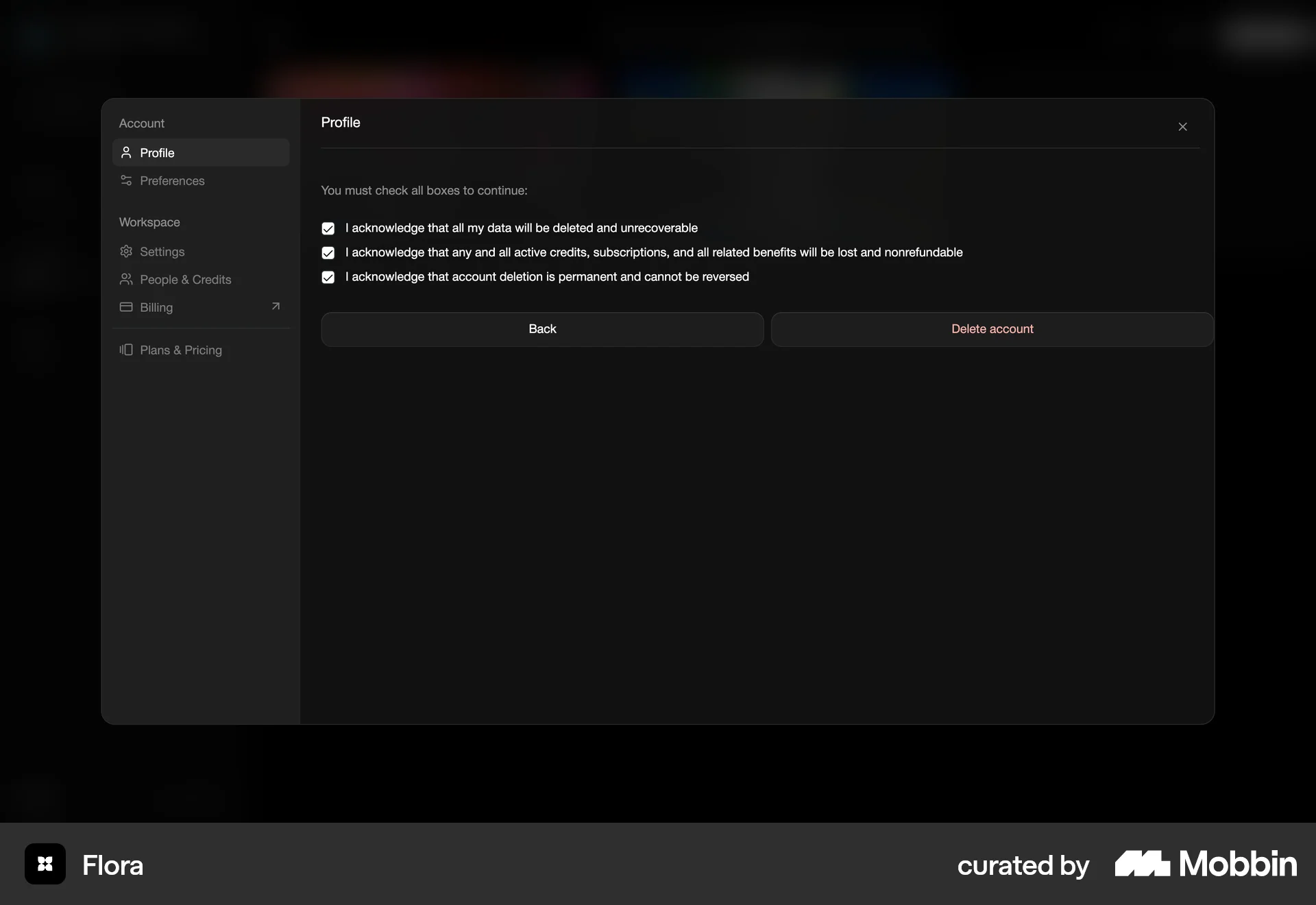 FLORA Web Confirmation screen