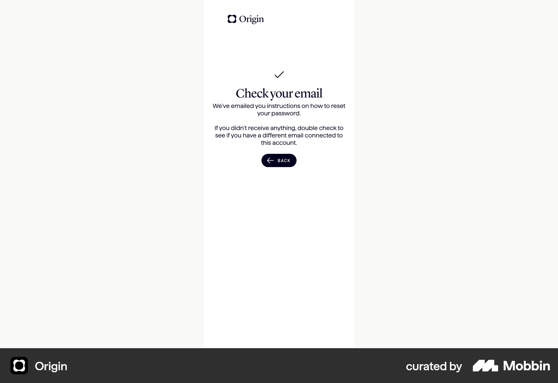 Origin Web Forgot Password screen